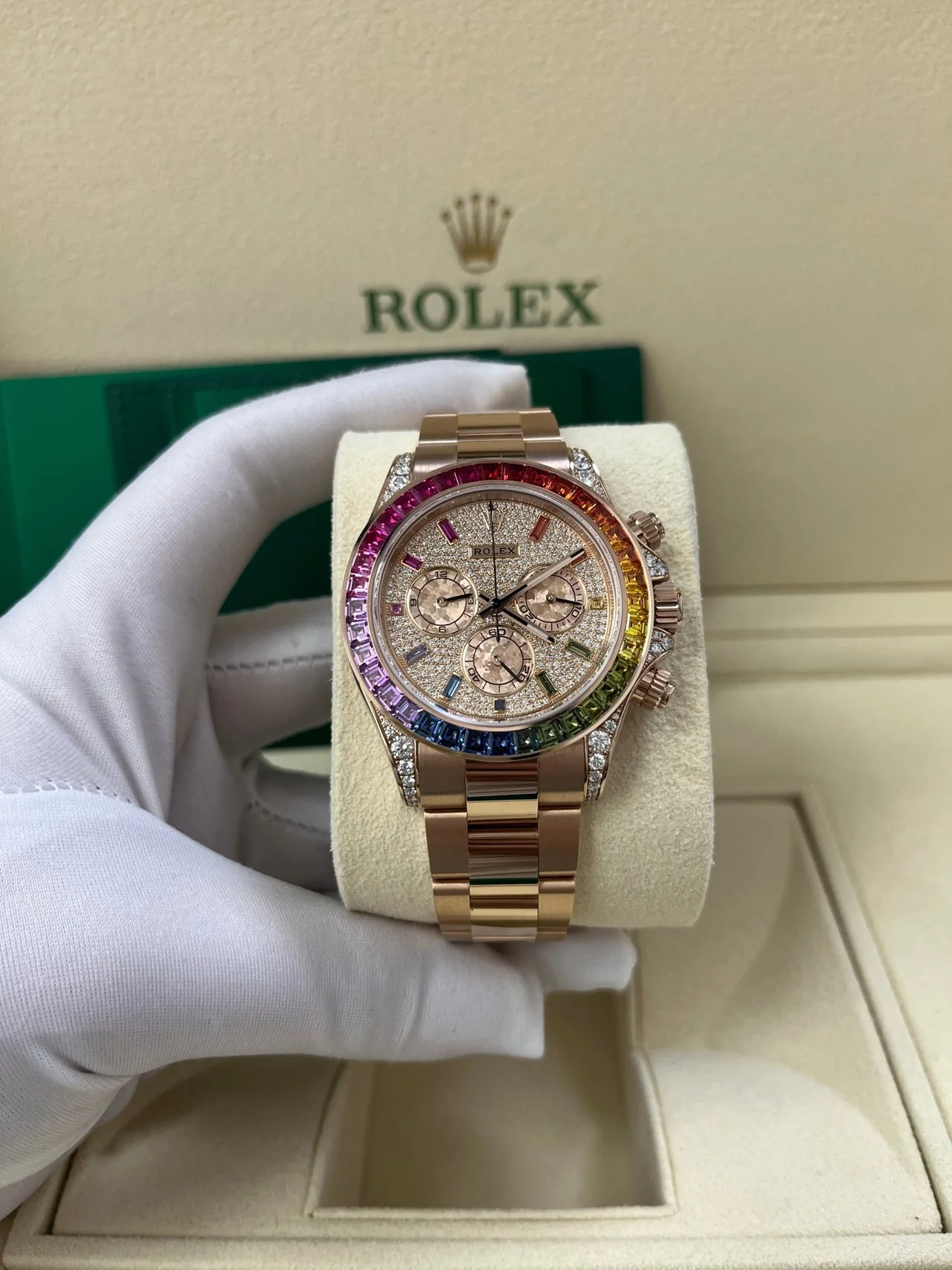 [Super Clone]Rolex Daytona Rainbow Pave DiamondsDial Swiss Replica Watch 18k Rose Gold Bracelet | Ref 116595RBOW