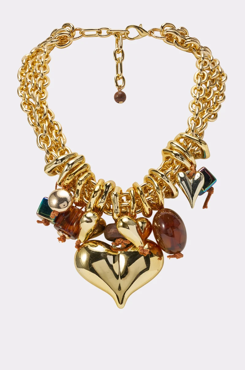 MIXED MEDIA HEART STATEMENT NECKLACE - Akira Store