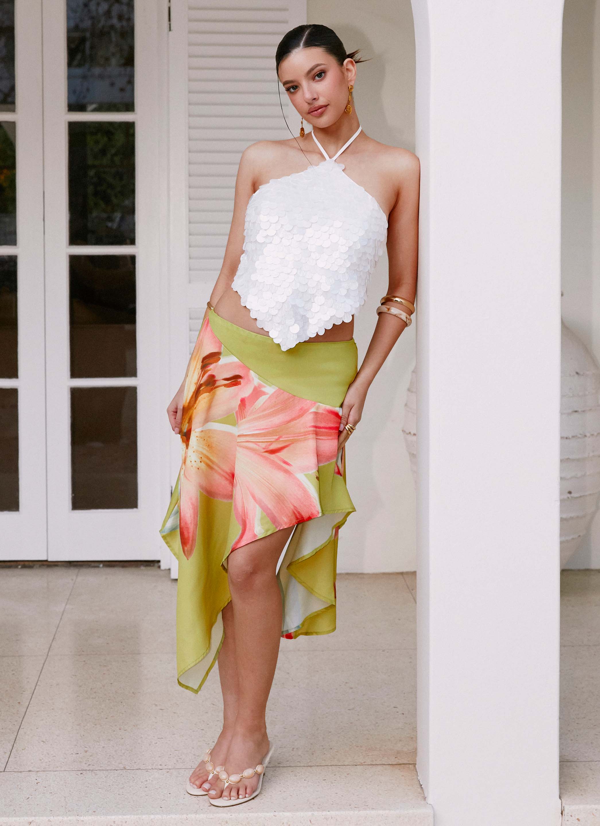 Kia Low Rise Asymmetrical Midi Skirt - Jungle Floral