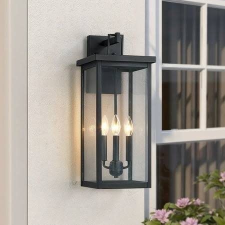 True Fine Forti 3-Light Large Black Outdoor Wall Sconce Lantern Light - 22.5 inchh - 22.5in H, Size: 22.5in H - Powder-Coated Black