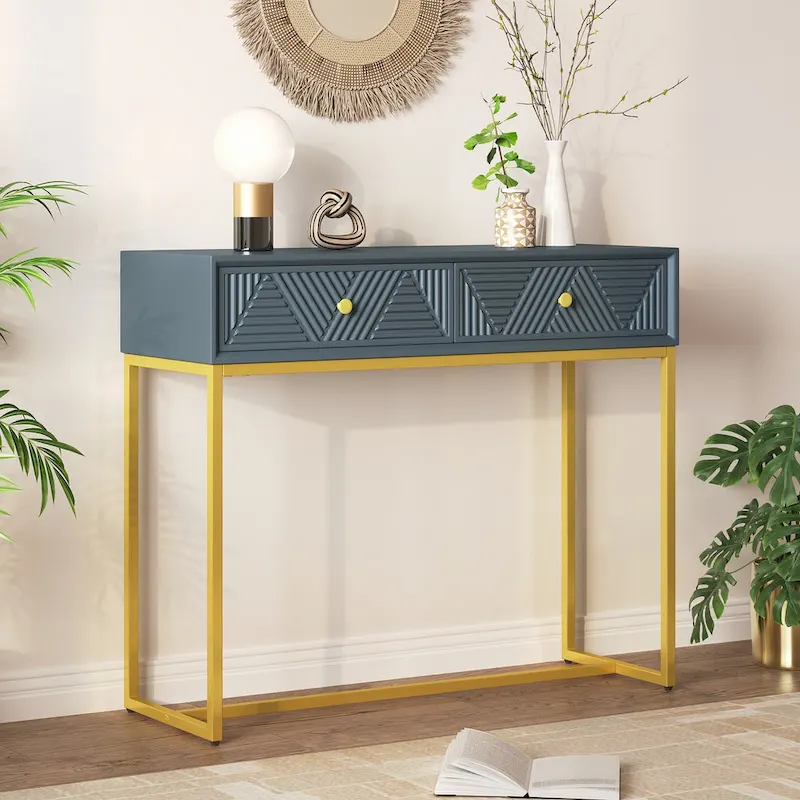 Contemporary Grey Console Table with Storage Solutions
