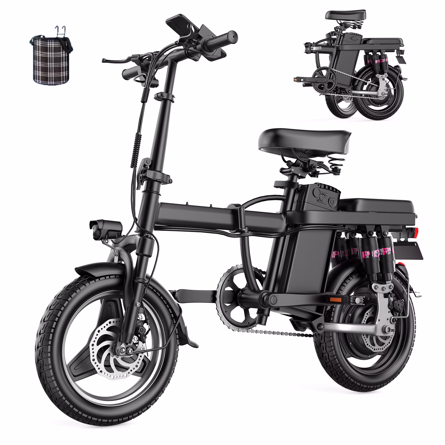 14" Folding Electric Bike For Adults Teens, Peak 700W 48V/13AH, Commuter City E Bike