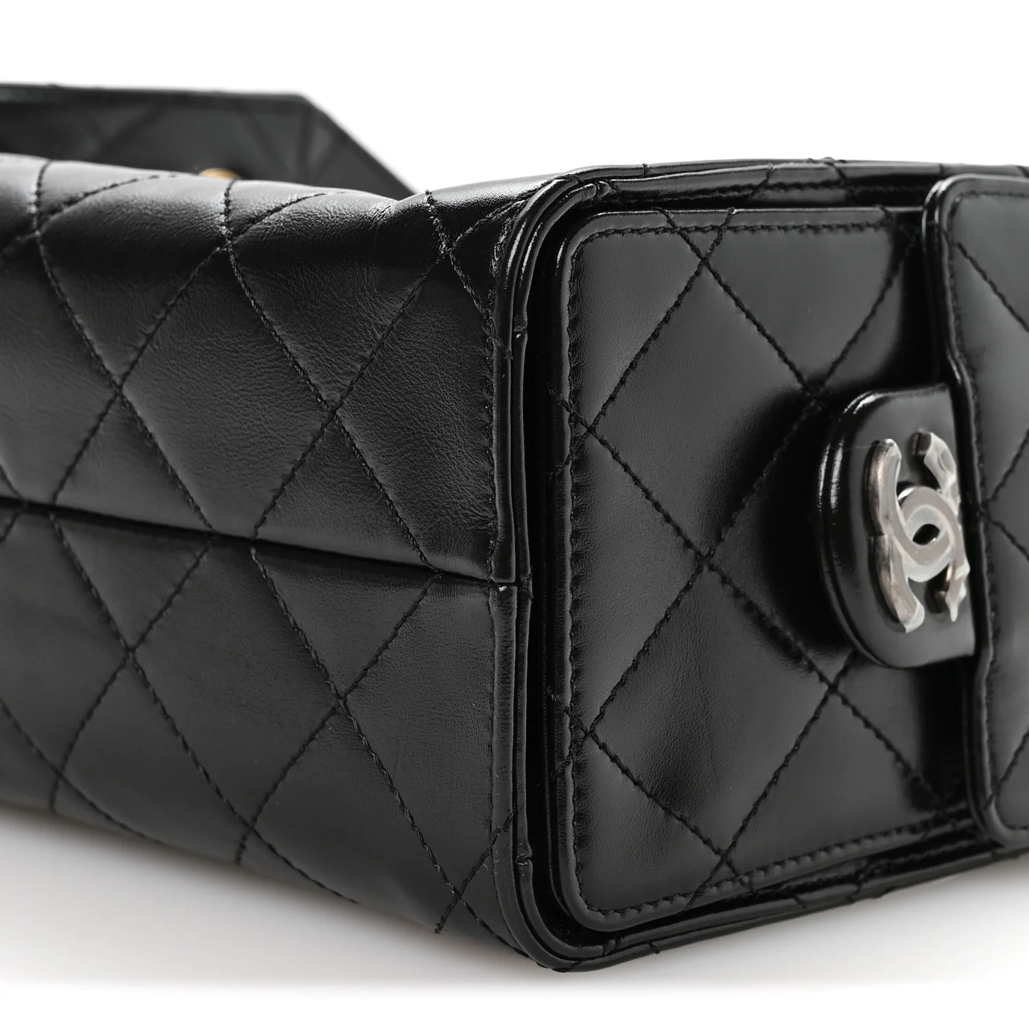 Shiny Crumpled Calfskin Quilted Mini Chanel 25 Handbag Black