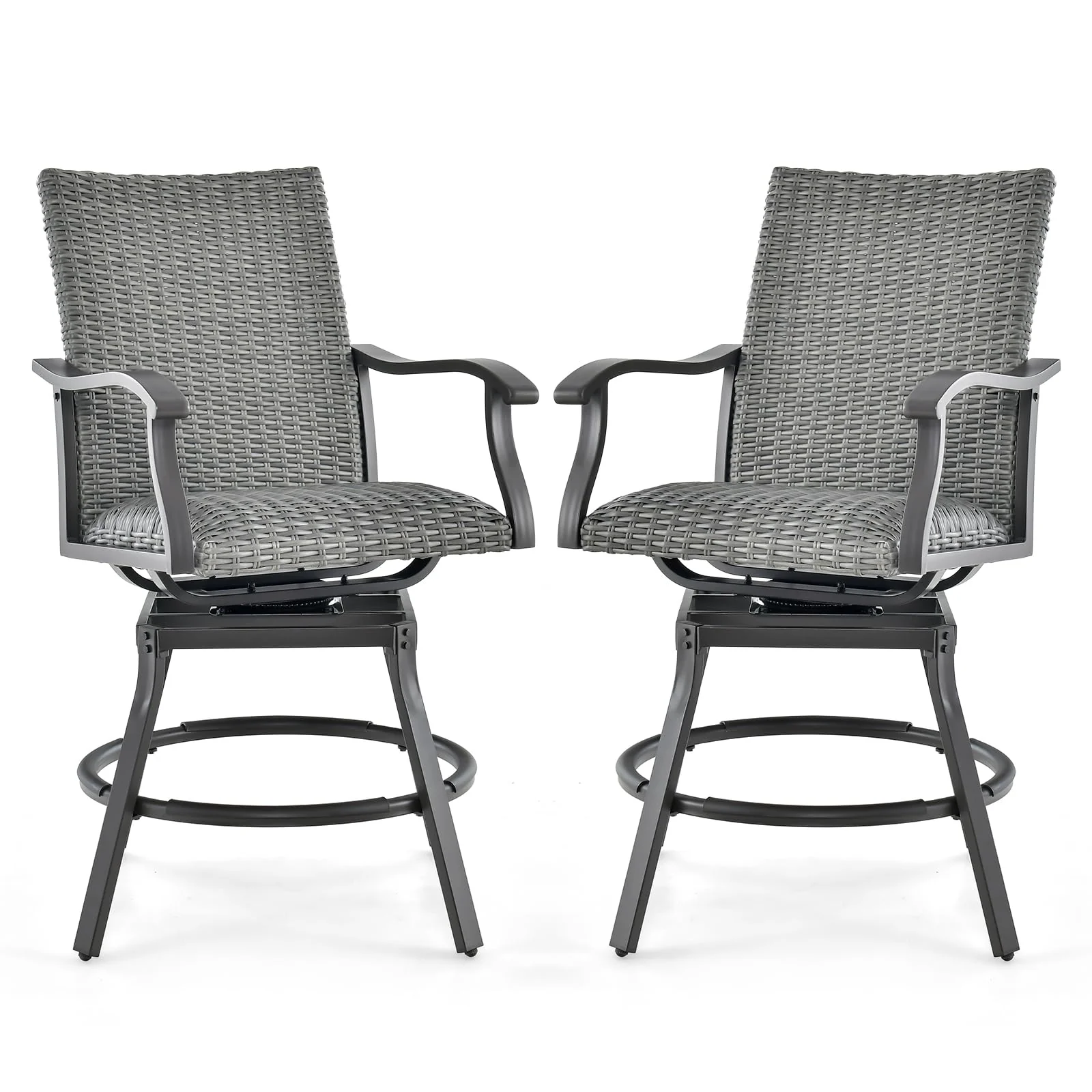 Tangkula Patio Swivel Bar Chairs Set of 2, Aluminum 360 Swiveling Bar Height Chair with 4D Air Fiber Cushion