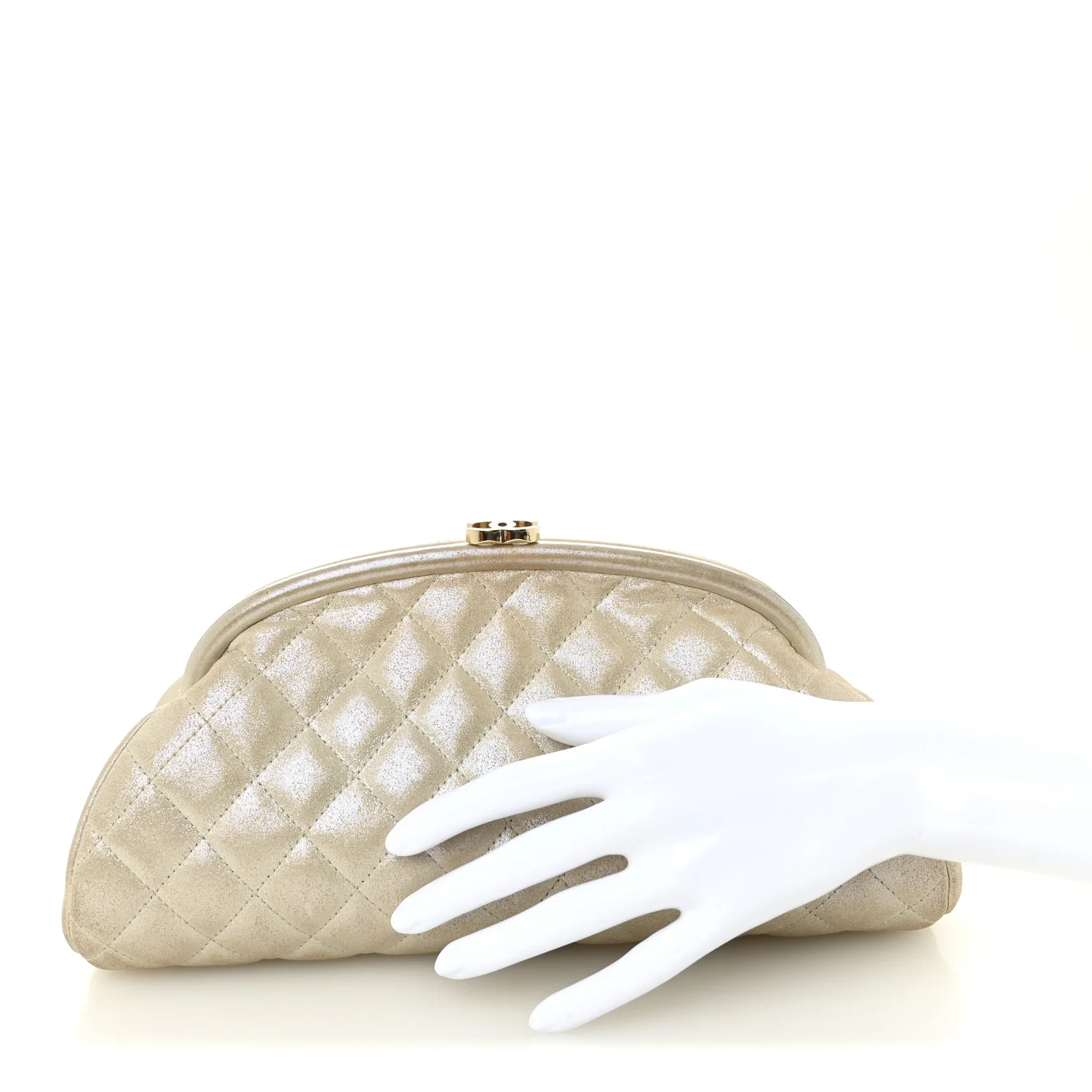 Metallic Calfskin Quilted Timeless Clutch Gold
