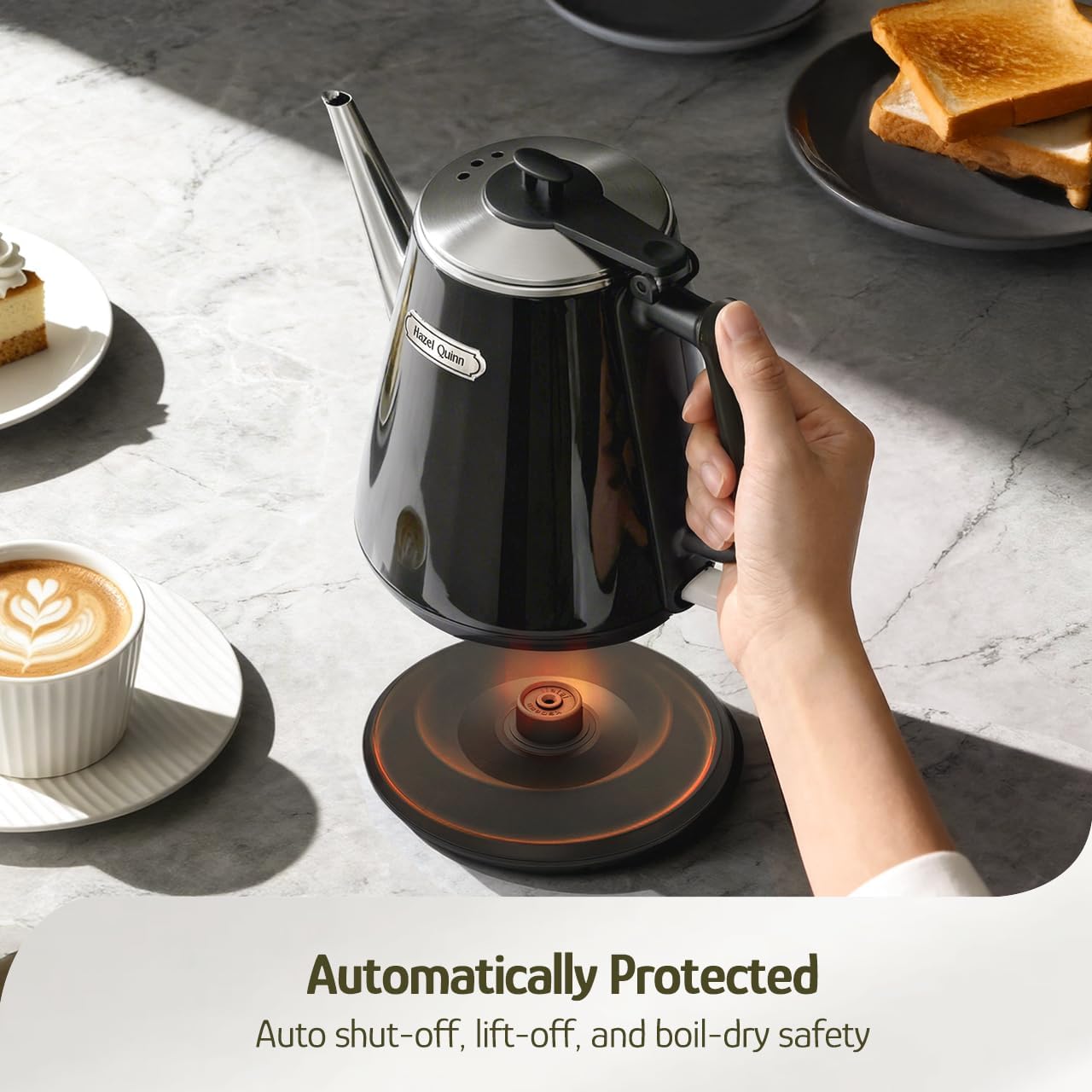 Hazel Quinn Electric Kettle, 1L/34oz Small Tea Kettle - Jet Black