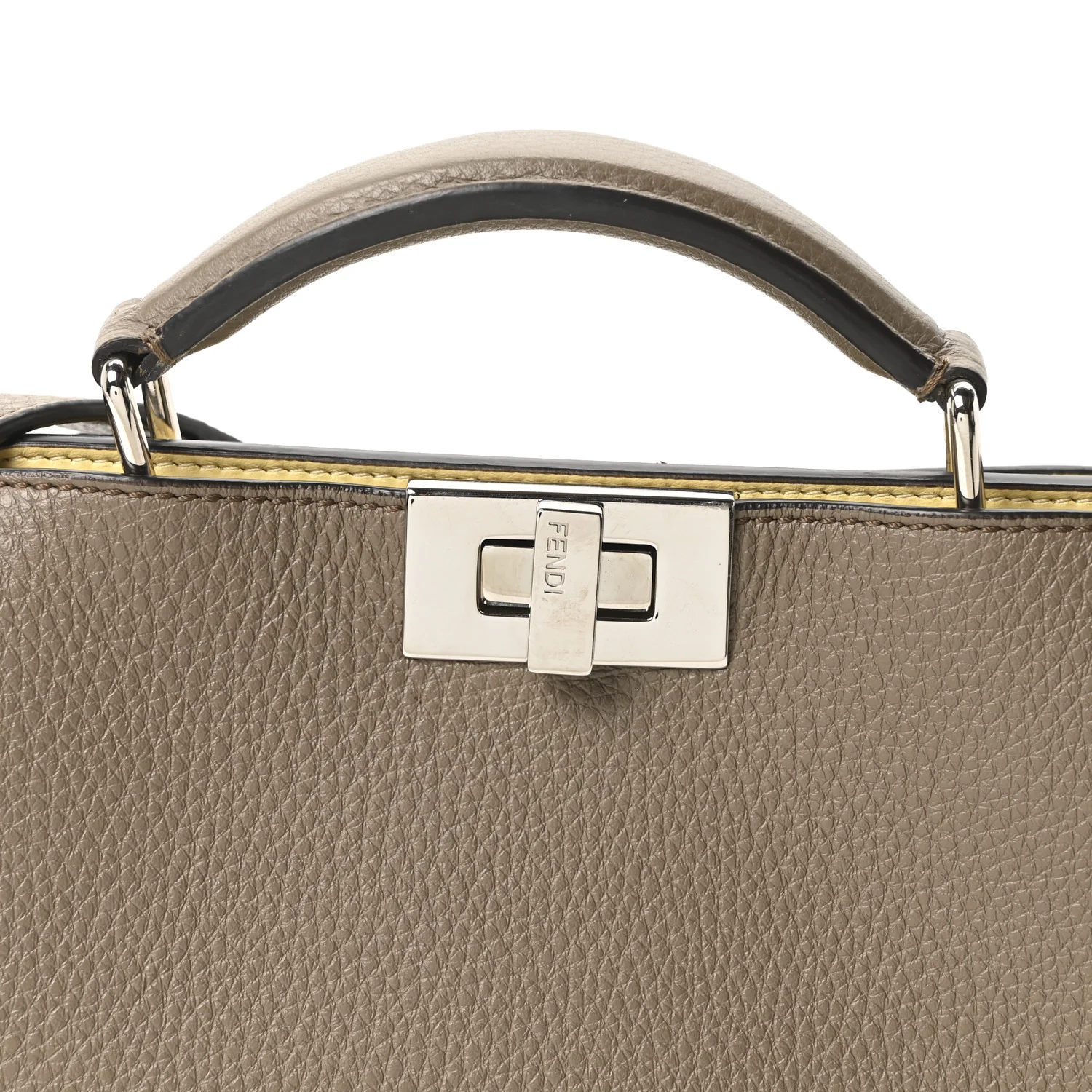 Cuoio Romano Vitello Cover Glazed Fabric Bi-Color FF 1974 Mini Peekaboo I SEE U Satchel Tartufo Banana Tobacco Moro