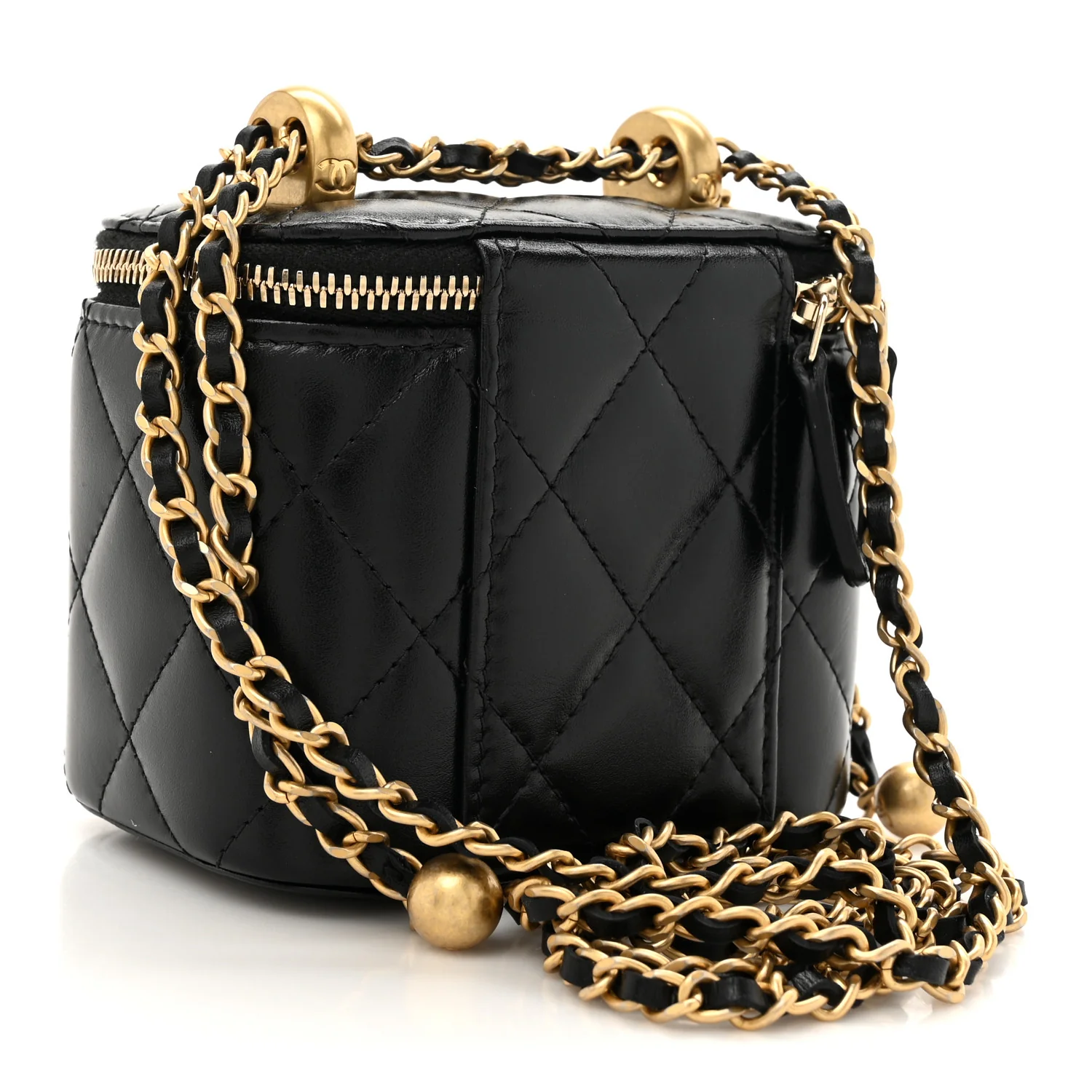 Calfskin Quilted Mini Perfect Fit Vanity Case With Chain Black