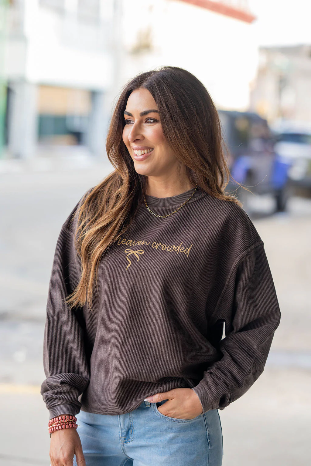 Script Make Heaven Crowded Ribbed Crewneck