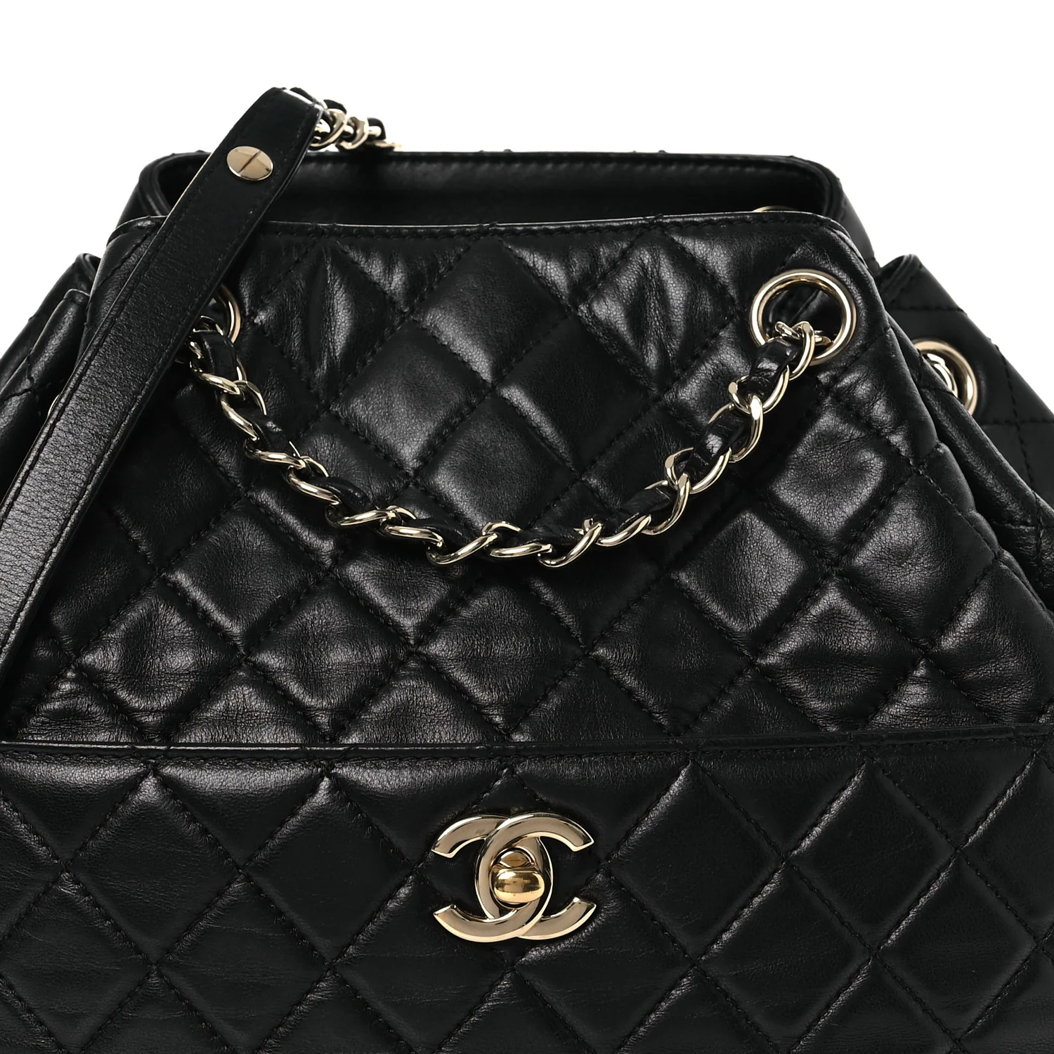 Lambskin Quilted Drawstring Bag Black