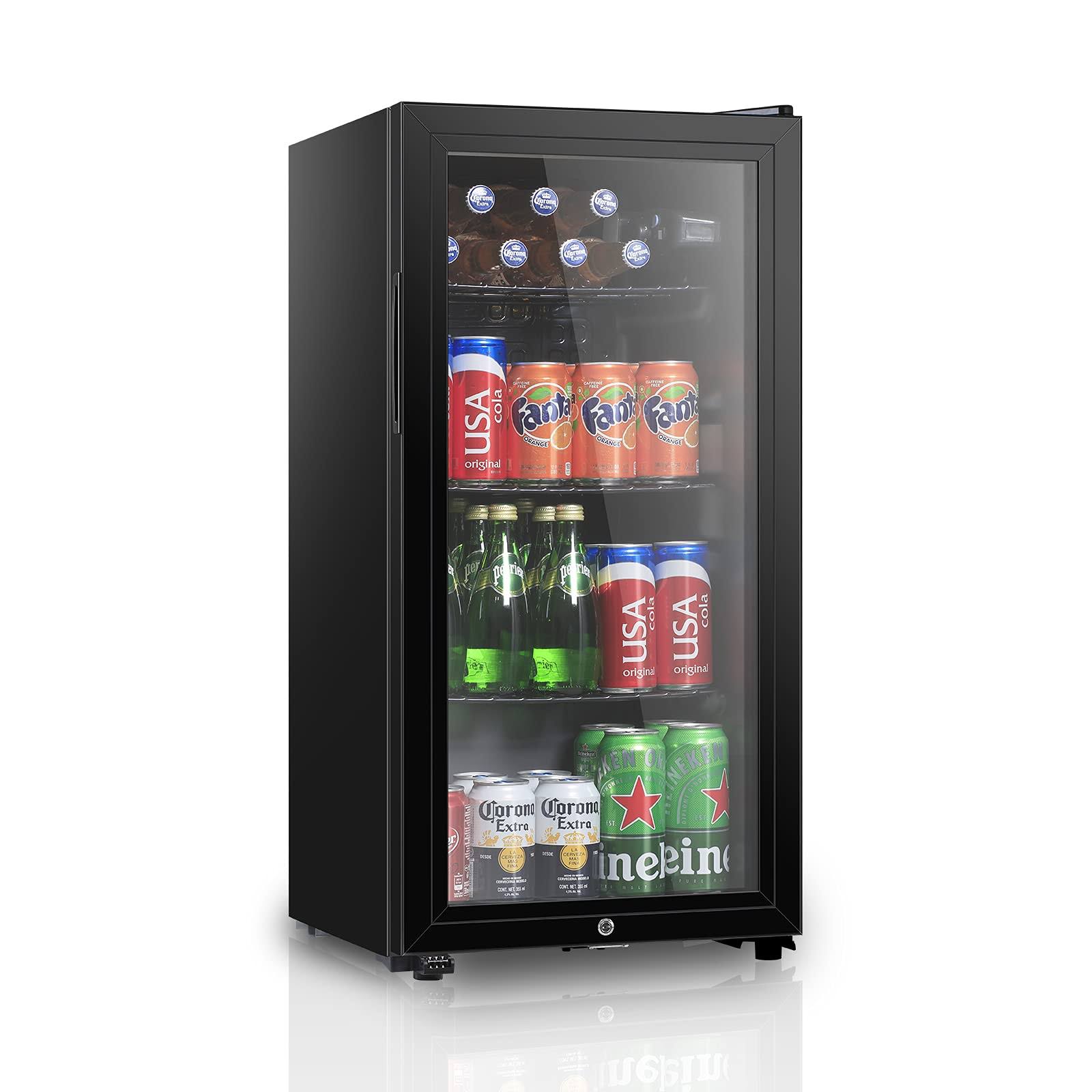 HAILANG Beverage Refrigerator with 105 Can,Freestanding Beverage Cooler for Office, Bar,Home|Double Glass Door&Adjustable Shelving