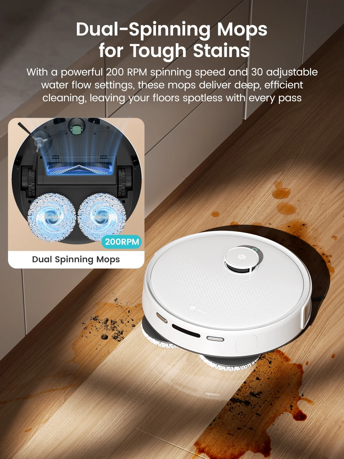 M3L Robot Vacuum and Mop, 12000Pa Suction, All-in-One Base Station, Anti-Tangle Brushes Dual Spinning Mop, Self-Emptying Refilling, LIDAR Navigation(M3L) - Image 2