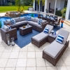 21 Piece Resin Wicker Outdoor Patio Furniture Combination Set with Sectional Set, Eight seat Dining Set, and Chaise Lounge Set (Half Round Brown Wicker, Polyester Light Gray)(Polyester Light Gray)