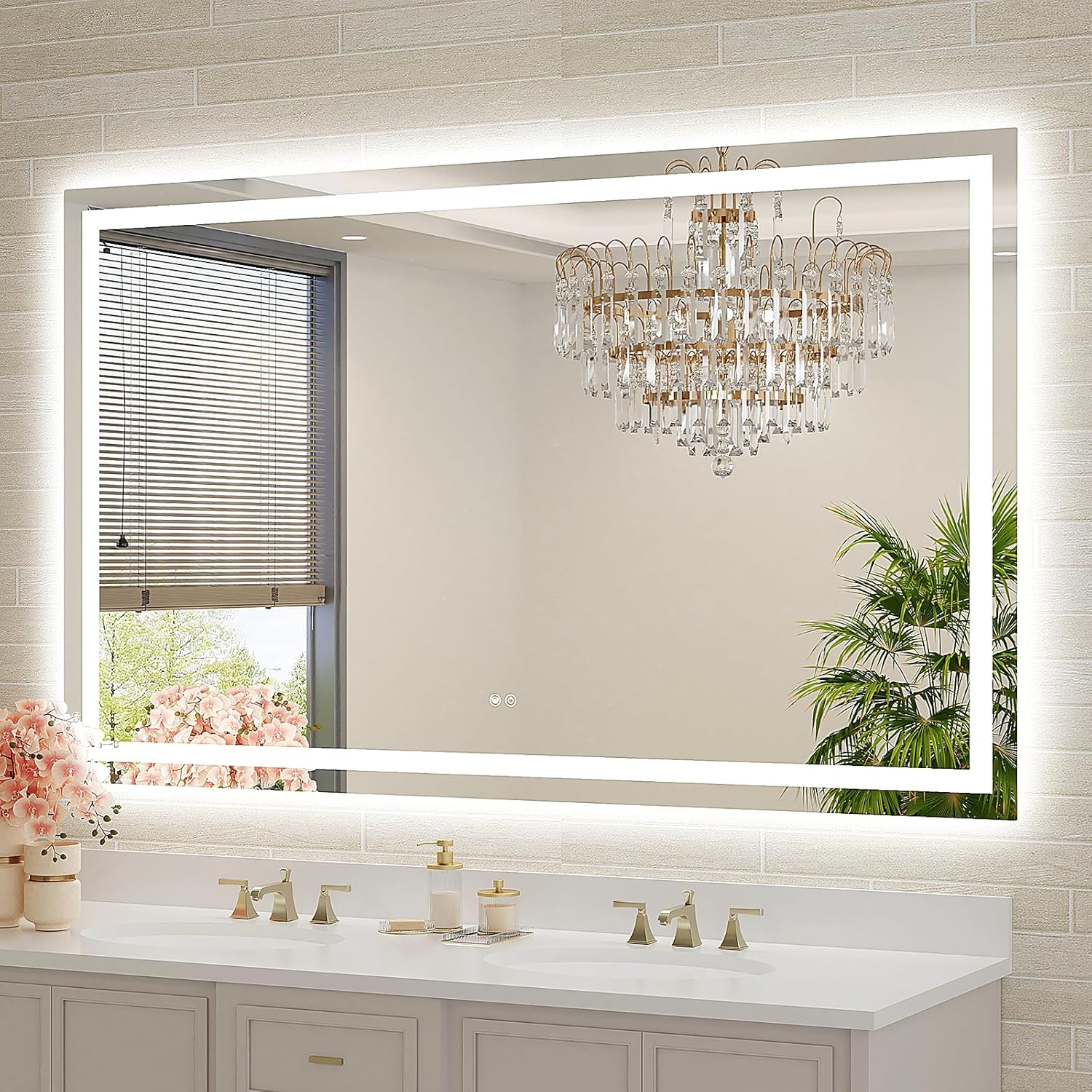 60x36 Large LED Bathroom Mirror with Lights, Brighter Backlit + Front Lit, Tempered Glass, Dimmable, Multiple Light Modes, Anti-Fog Lighted Bathroom Vanity Mirror for Wall, Memory Function