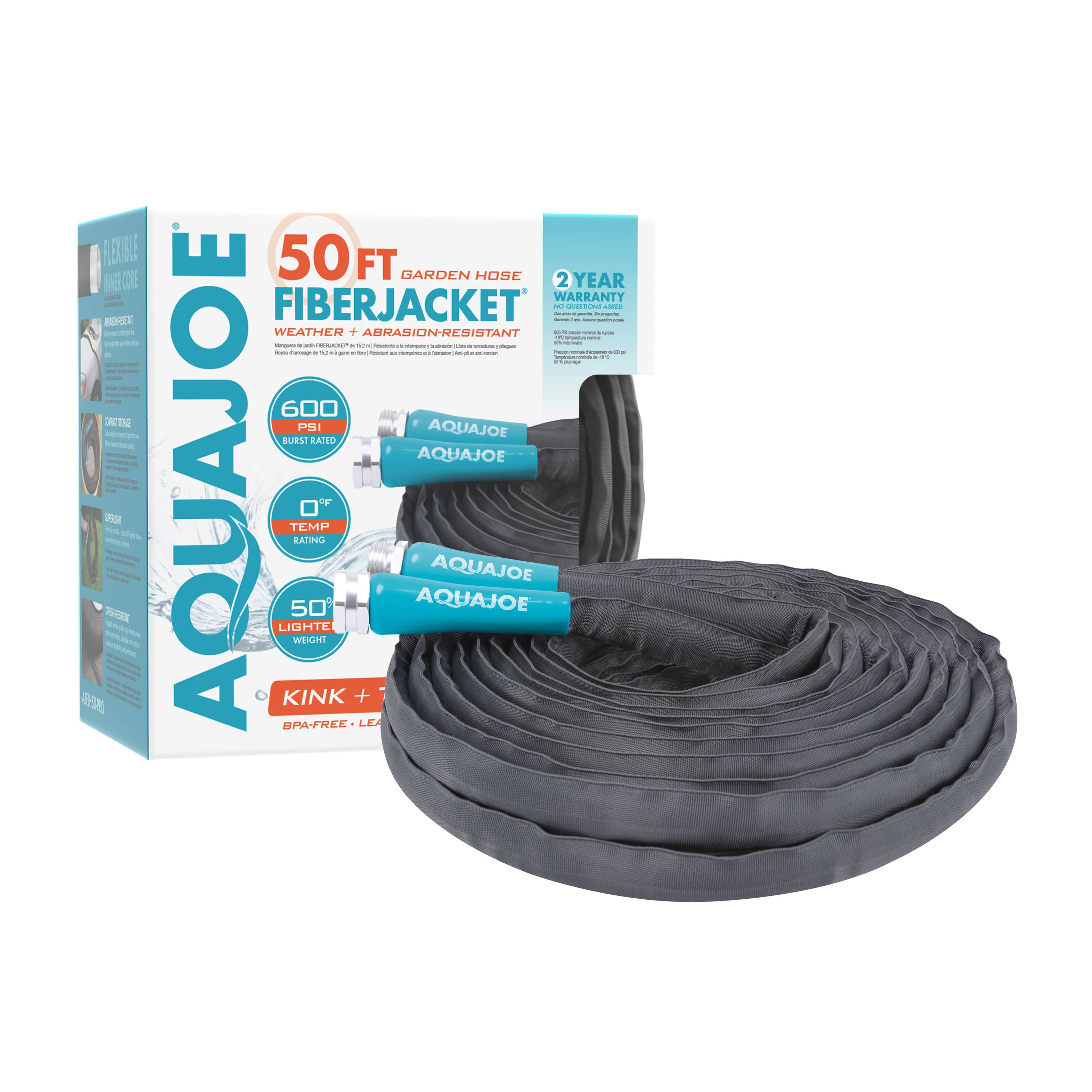 Aqua Joe AJFJH50-PRO Ultra Flexible Kink Free Fiberjacket Garden Hose