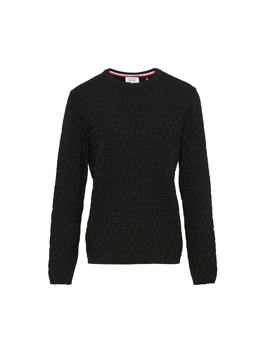 Pull homme damier en laine noir