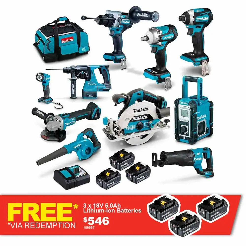 Kit combiné MAKITA 18V sans balais 10 pièces 3 x 5,0 Ah DLX1042TX1