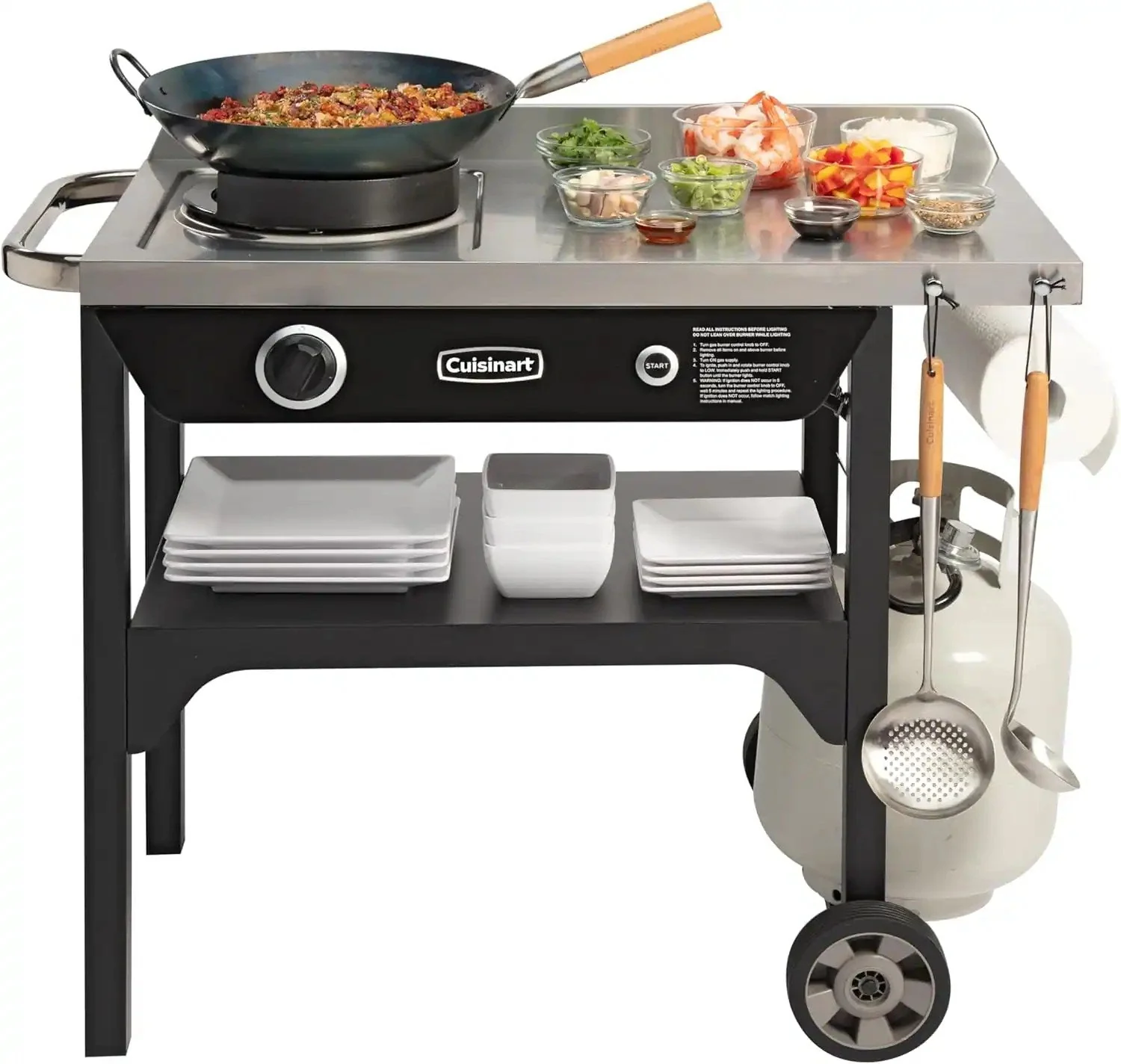 Cuisinart Outdoor Wok Station, 50,000 BTU Propane Outdoor Wok Burner w Prep Table, 14