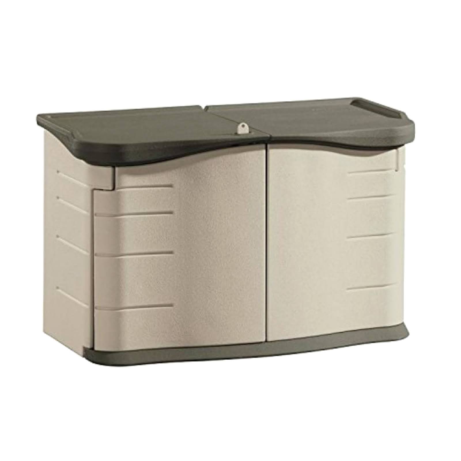 Rubbermaid ZID0NUV8B2 Outdoor Split Lid Storage Shed - Olive/Sandstone