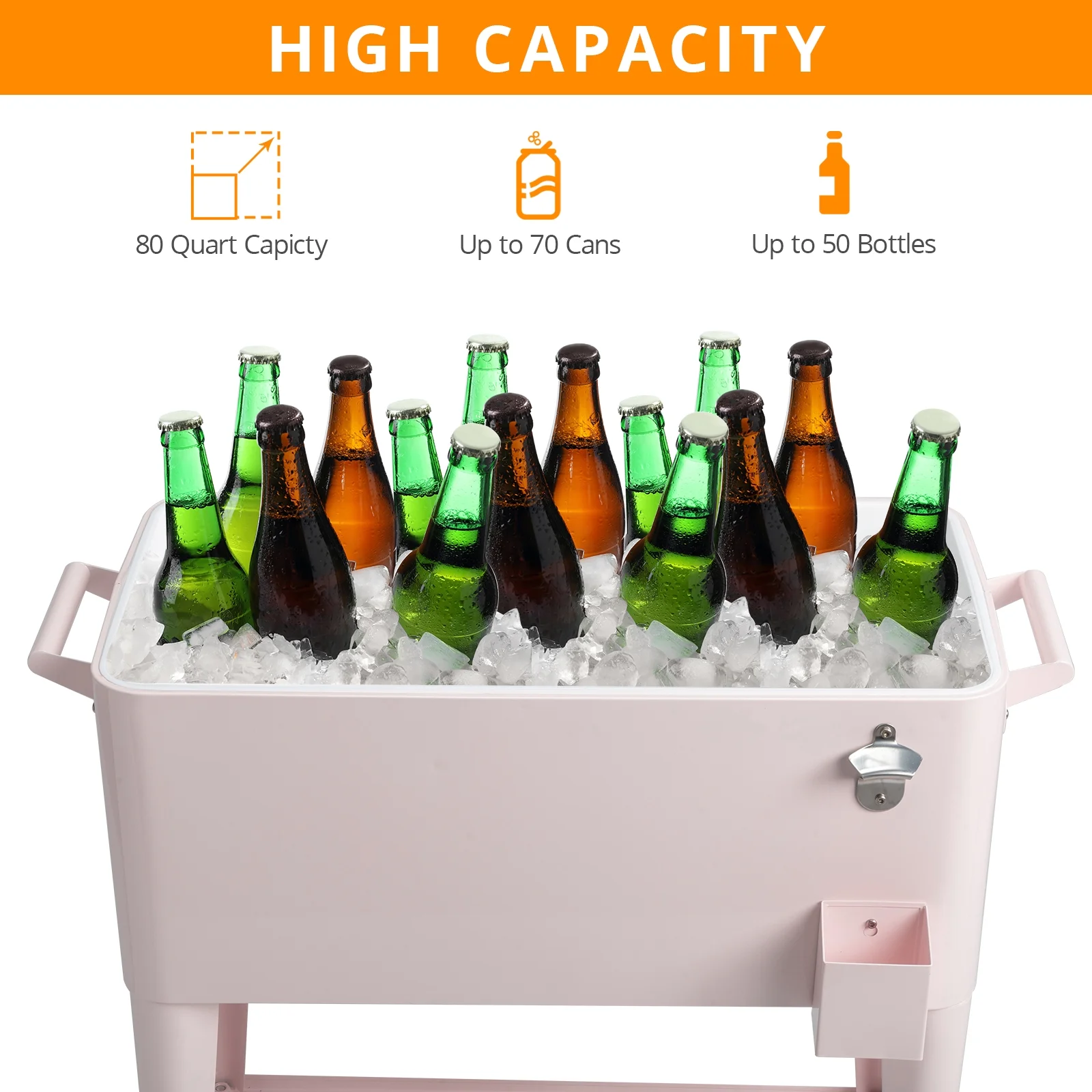 Rolling Cooler 80QT Frozen Warm Function with Shelf Pink - Image 7