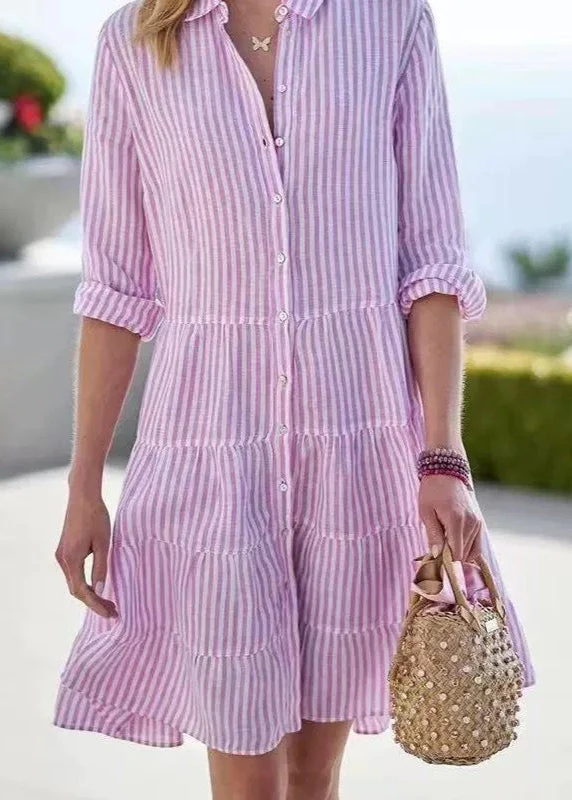 Sophie Paris | Robe chemise mi-longue décontractée à rayures et manches longues
