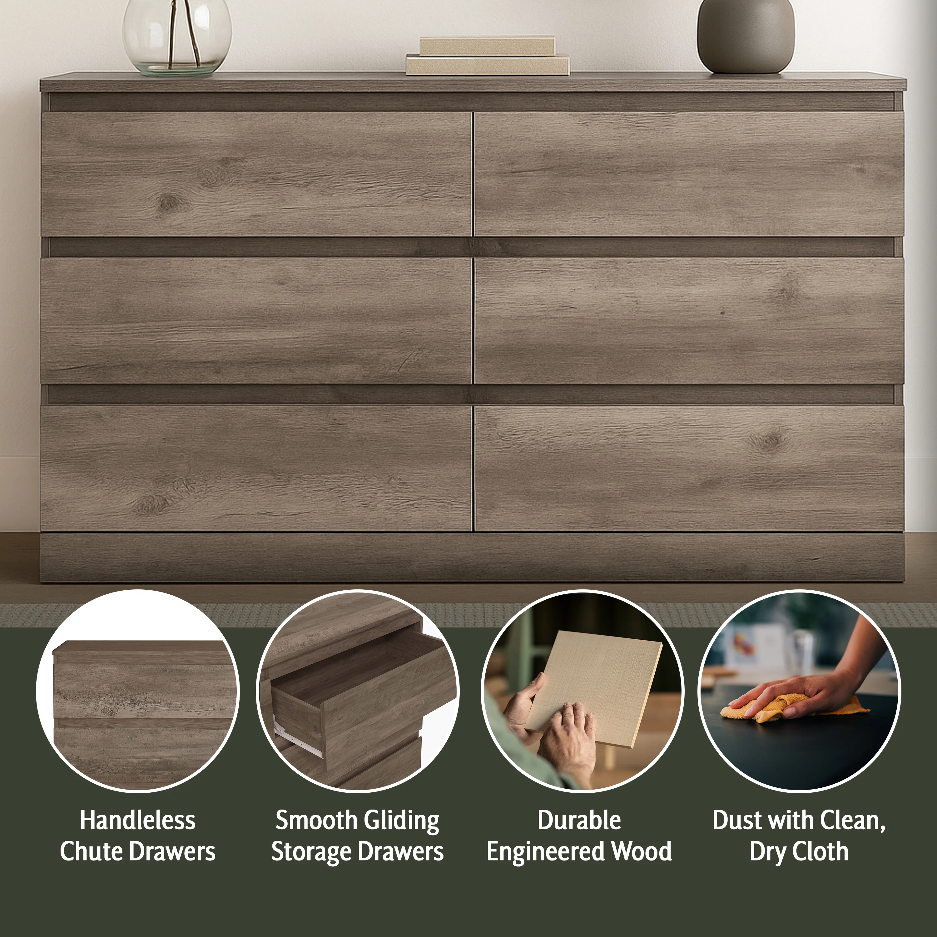 Brindle 6 Drawer Dresser, Gray Oak, by (Gray Oak) - Image 6