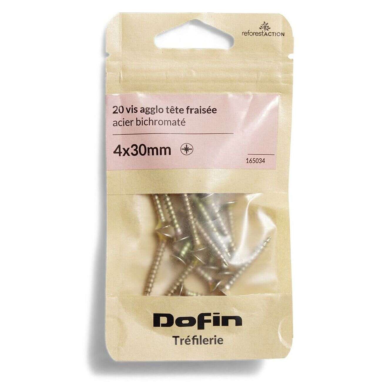 20 vis agglo tête fraisée acier bichromaté - 4x30 mm