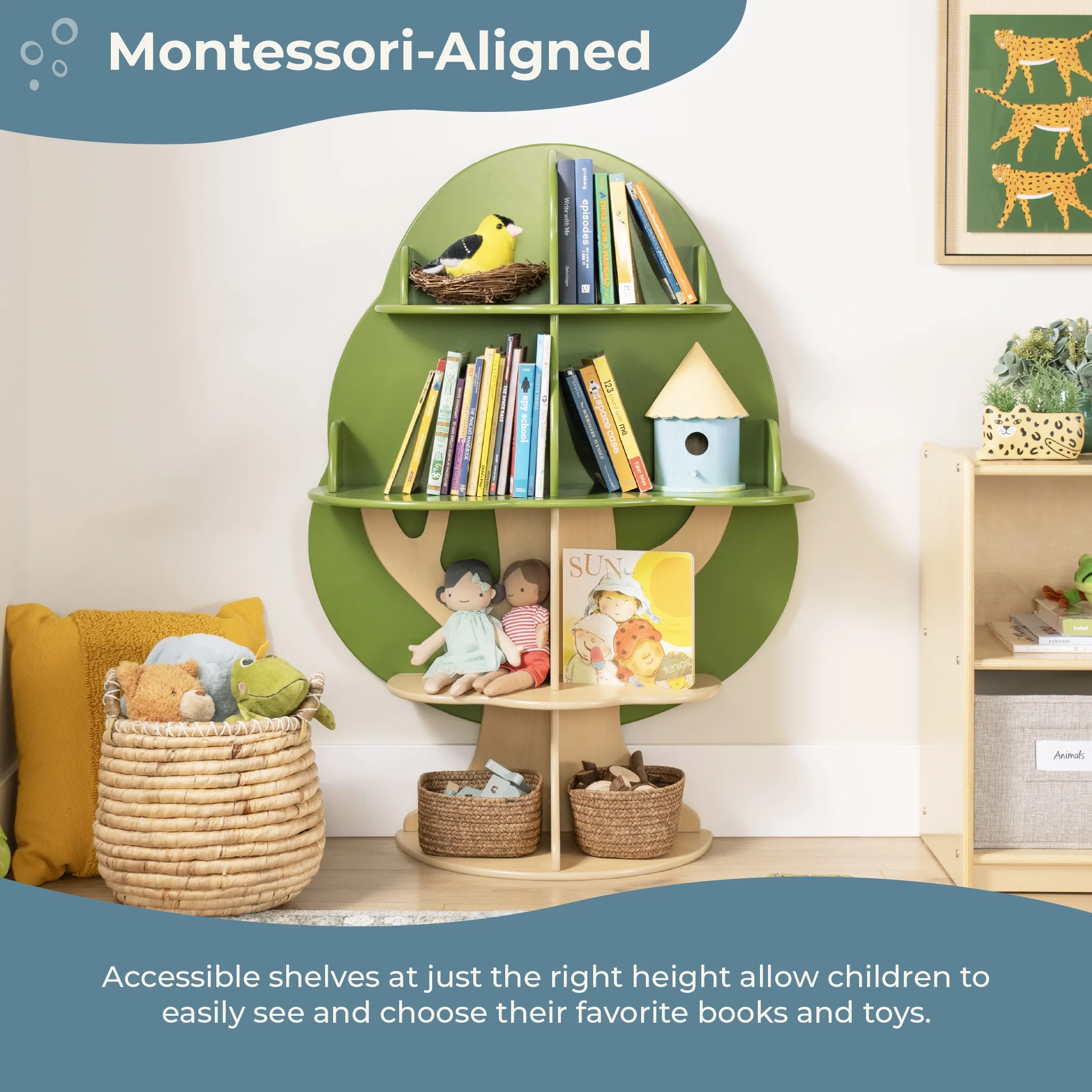 Tree Bookshelf for Kids: Montessori Wooden bookshelves and bookcases with 6 Shelves for Nursery, Homeschool, Daycare and Playroom Storage - Image 5