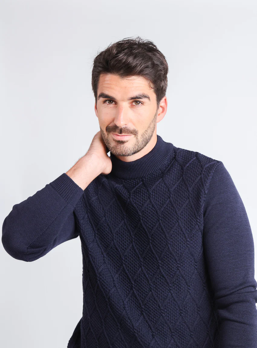 Pull homme en laine mérinos bleu marine