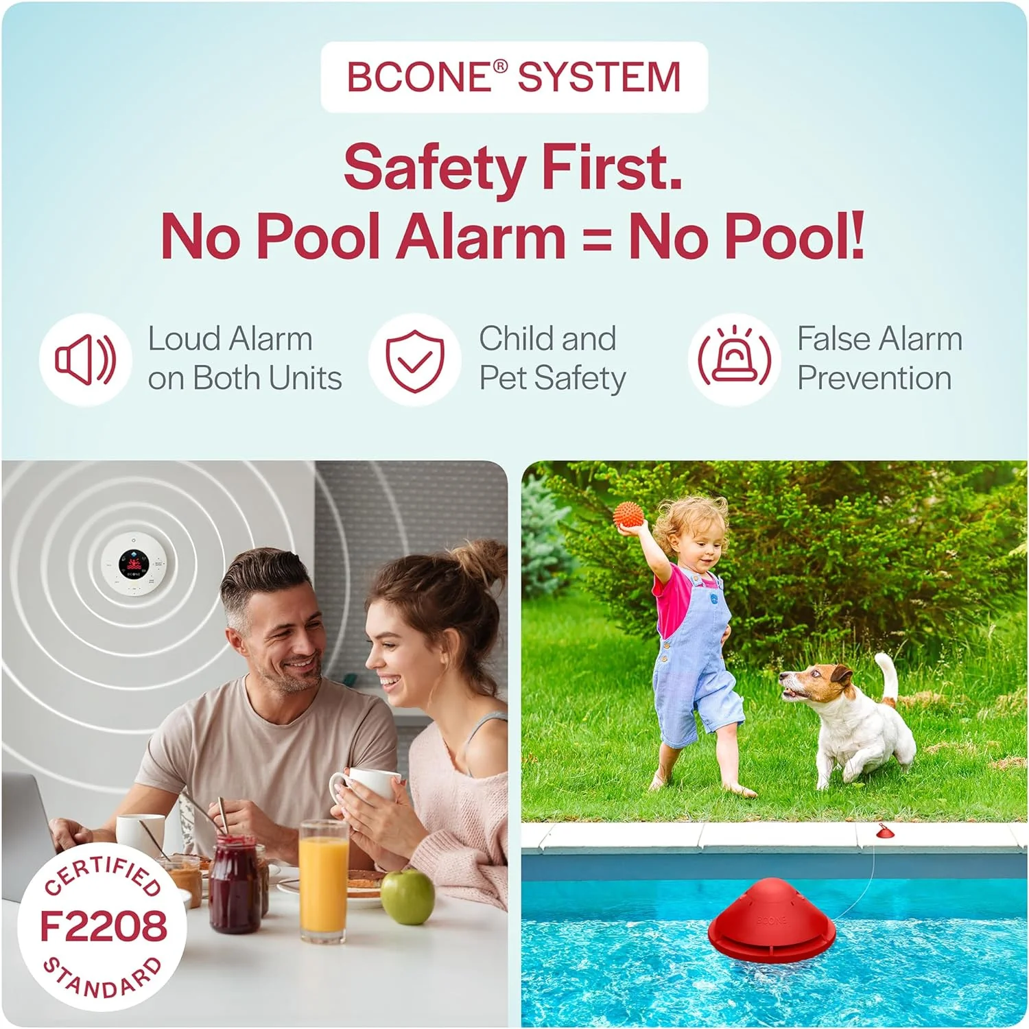 Systèmes d'alarme pour piscine | Alarmes de sécurité puissantes pour la maison et la piscine | Alarmes flottantes certifiées ASTM F2208 | Compatibles avec Alexa | Alarmes pour piscines enterrées et hors-sol
