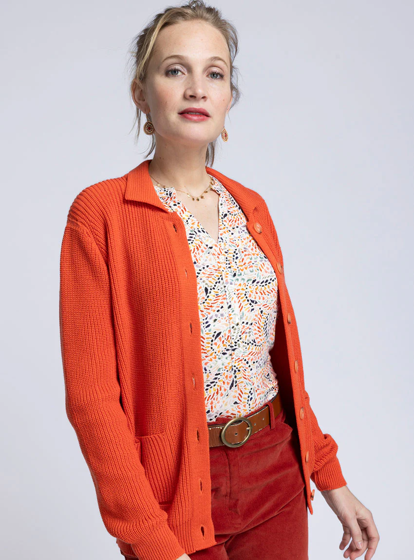 Gilet femme en laine mérinos orange
