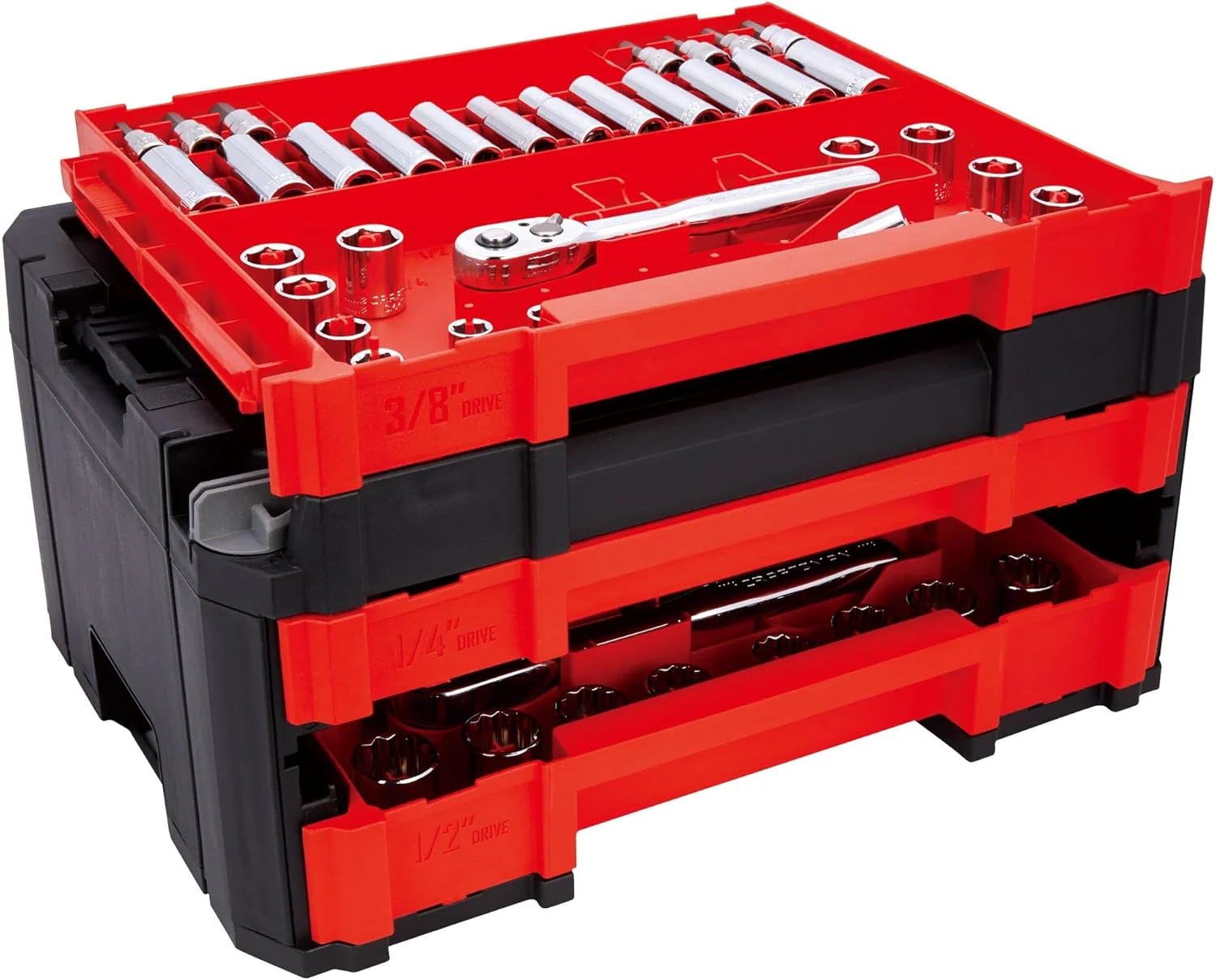 Coffret d'outils de mécanicien 262 pièces, coffret de douilles complet avec boîte à outils VERSASTACK à 3 tiroirs, dimensions SAE/métriques