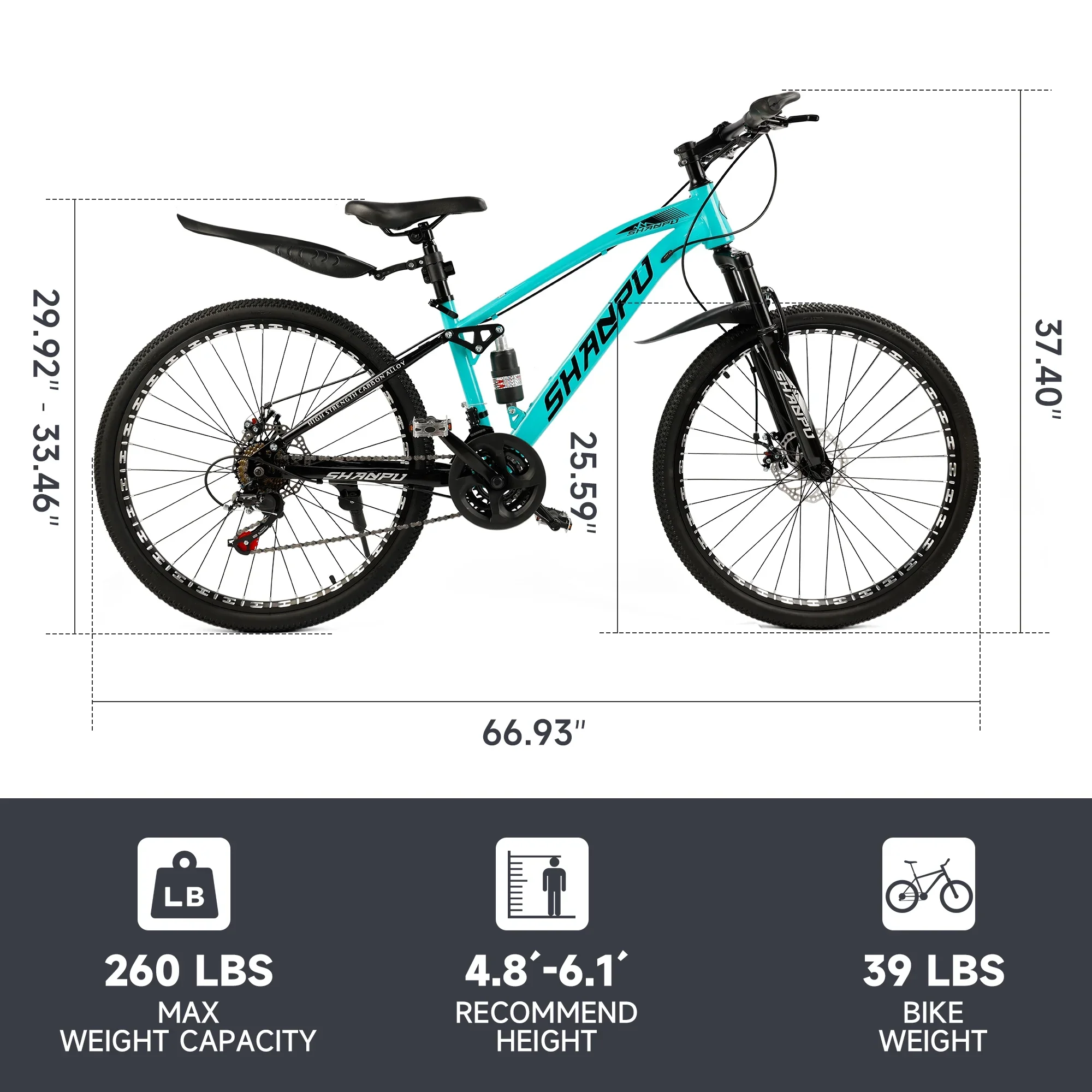 ARTUDATECH 26 Inch Wheel Full Suspension Mens Mountain Bike, Shimano 21 Speed,  Dual Disc Brake Bike for Men Womens Adult Bicycle With Bike Lock And Air Pump, orange