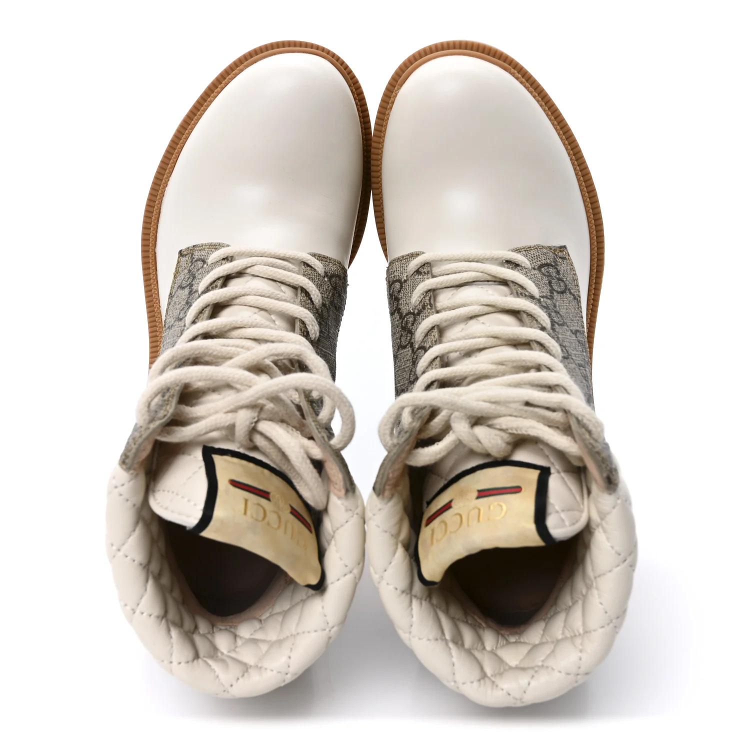 Calfskin GG Supreme Monogram Nappa Quilted Lace Up Ankle Boots 35 Mystic White Beige