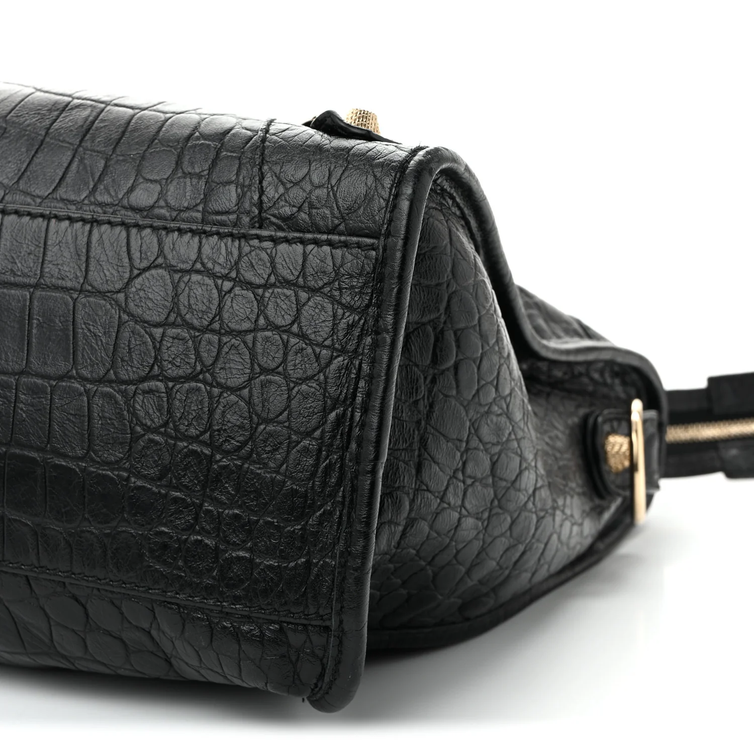 Calfskin Crocodile Embossed Giant 12 Gold Hardware City Black
