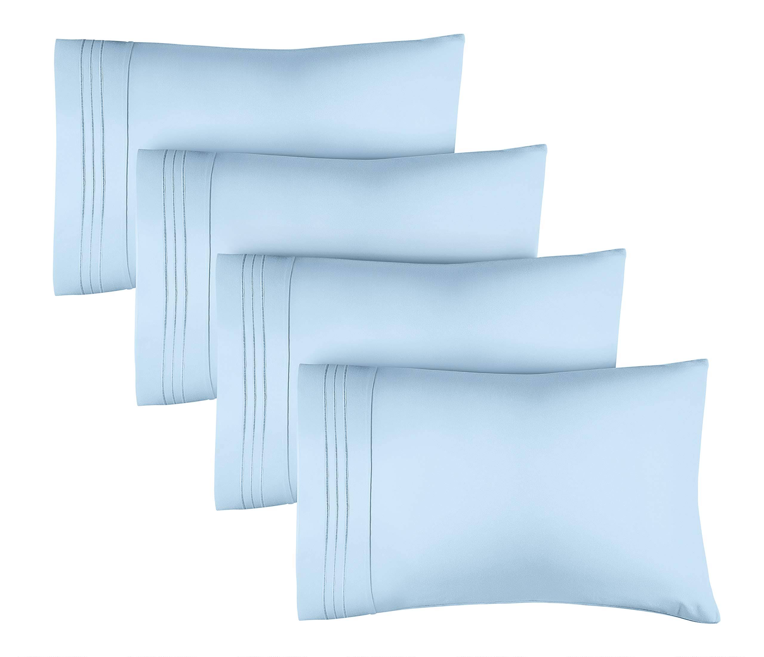 CGK Linens Pillowcase Set of 4 Soft Double Brushed Microfiber - Queen - Light Blue