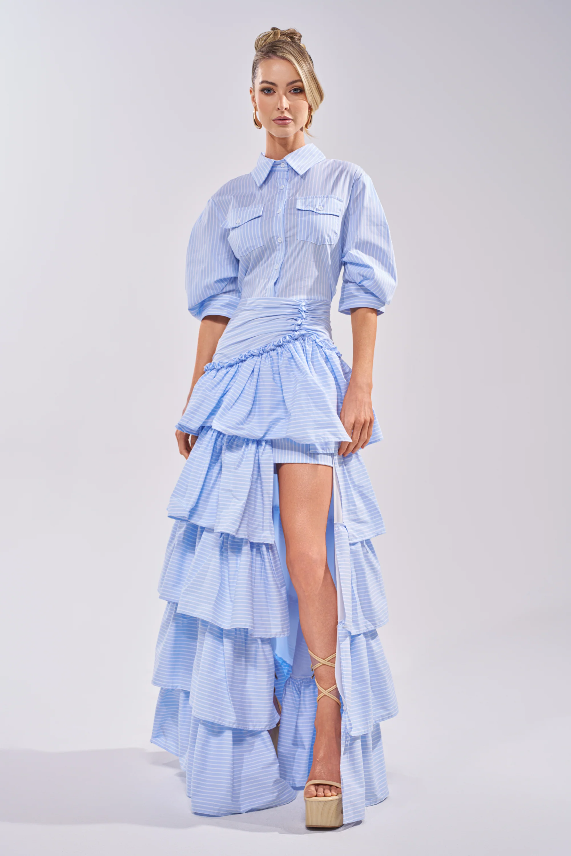 IT'S A DATE POPLIN MAXI DRESS IN BLUE - Akira Store