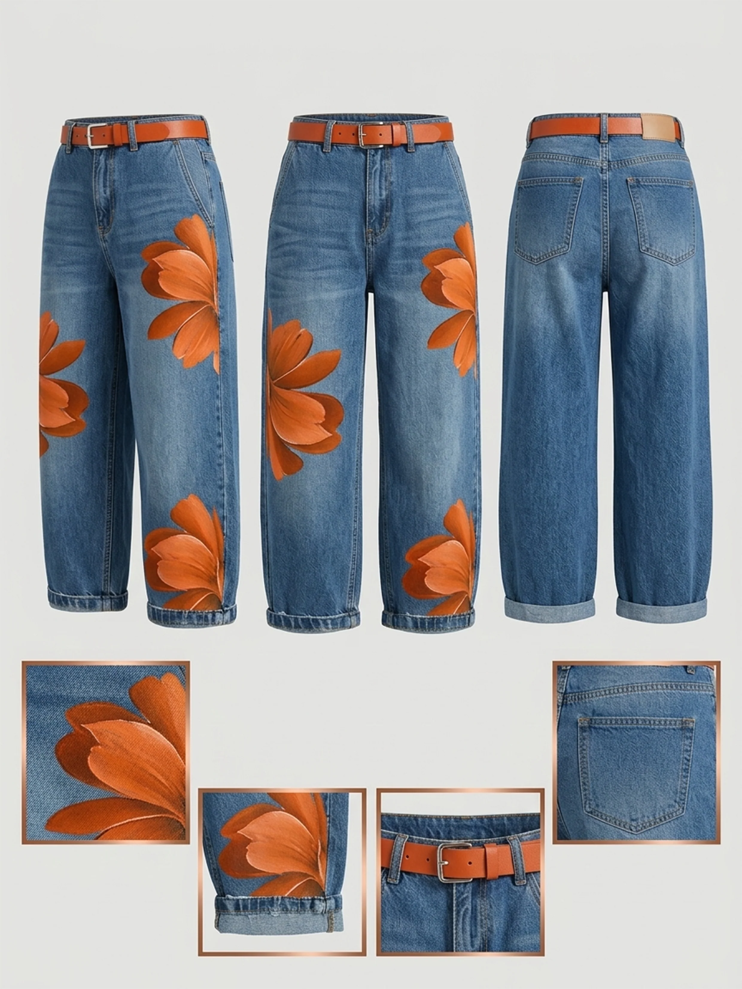 Jean en denim à imprimé artistique décontracté