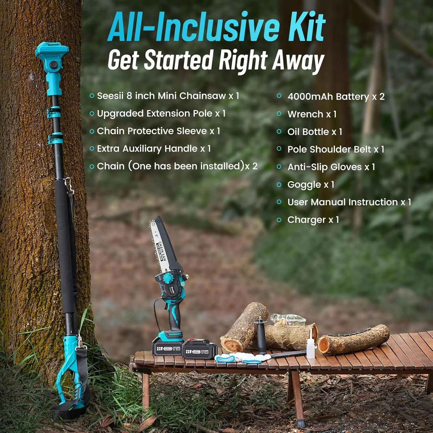 2-in-1 Cordless Pole Saw, 8 Inch Brushless Pole Chainsaws Mini Handheld Chainsaw with 2Pcs 21V Batteries, 2x Chains, Auto Oiler, 16FT MAX Extension Pole Saws for Tree Trimming - Image 9