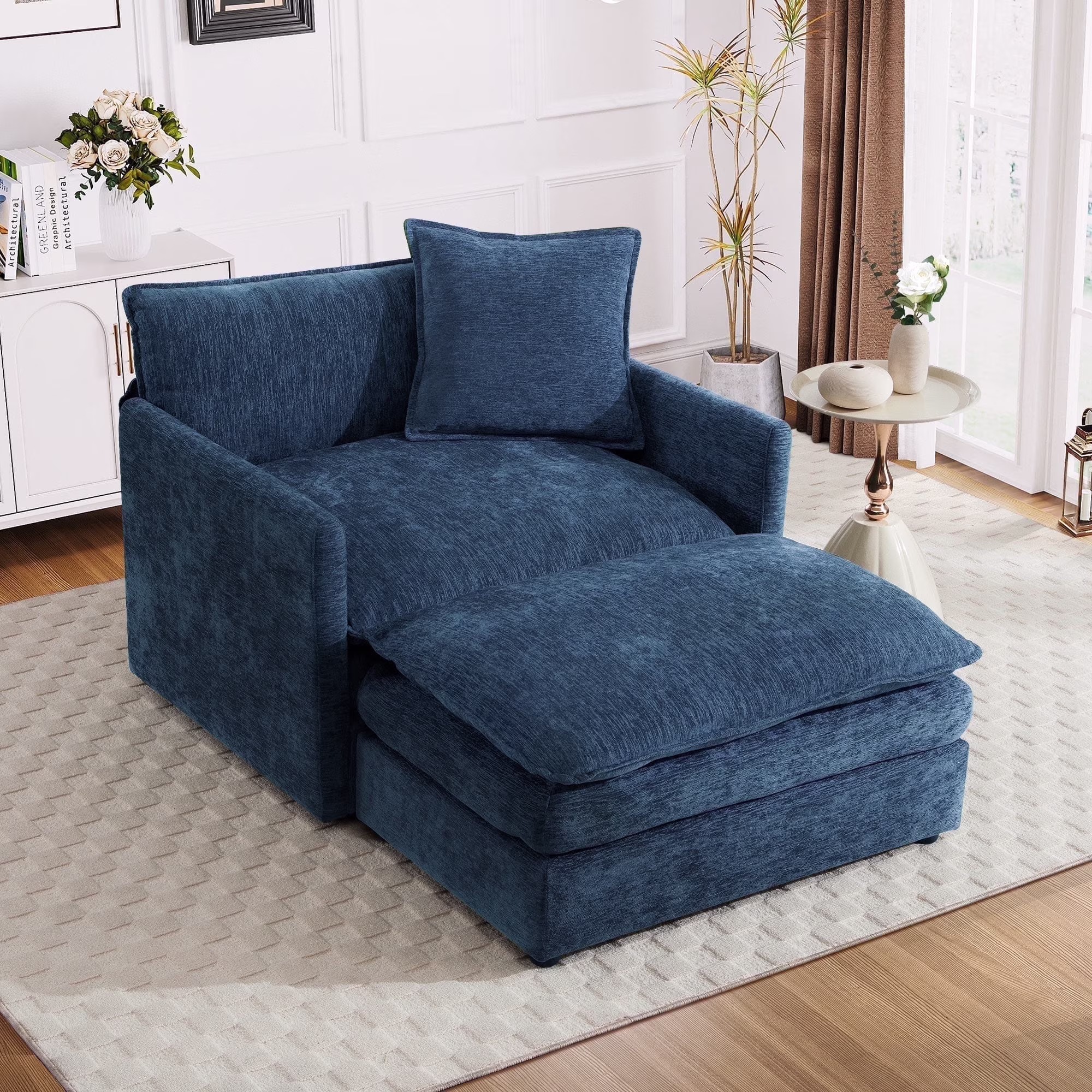 Oversized Lounge Chair with Ottoman, Cloud Accent Armchair for Living Room, Beige Chenille(Beige Chenille) - Image 7