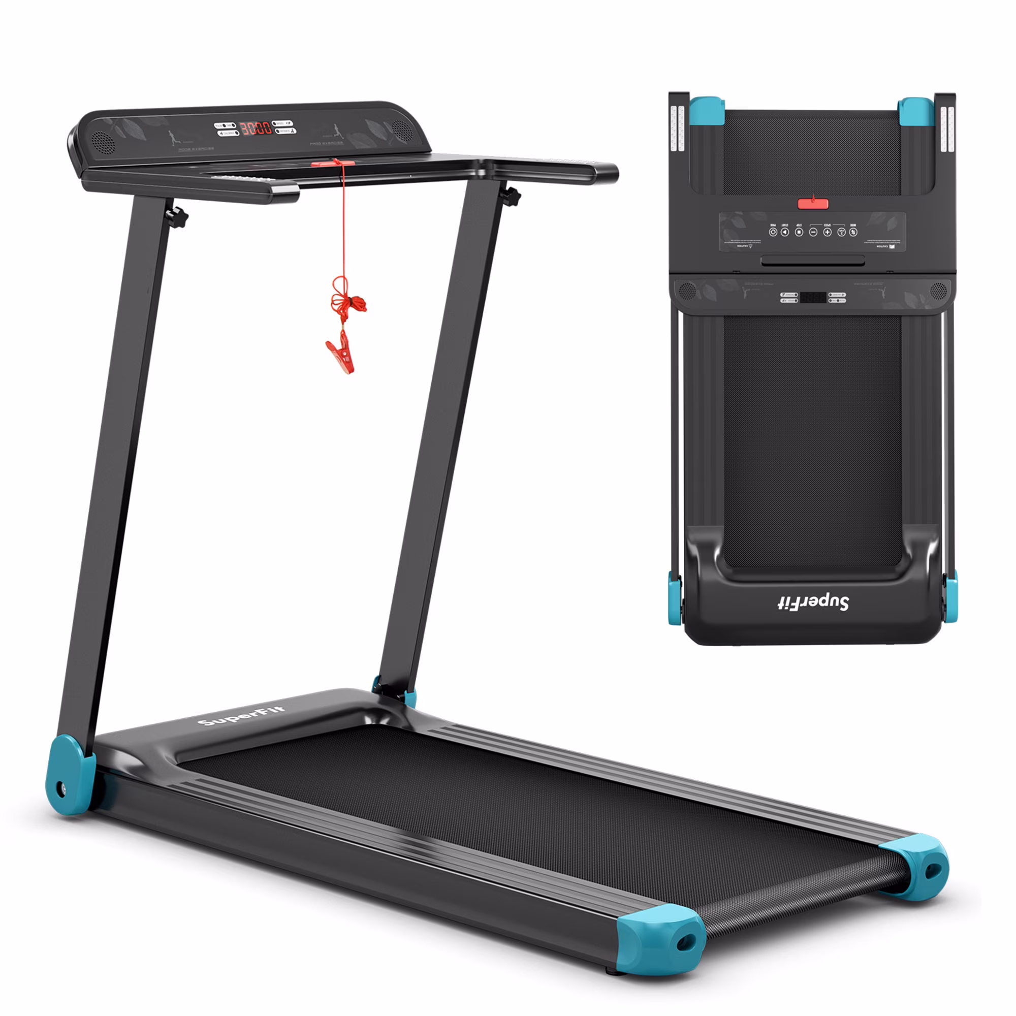 Electric Folding Treadmill Portable Cardio Running Machine w/ APP Control Red(Red) - Image 3