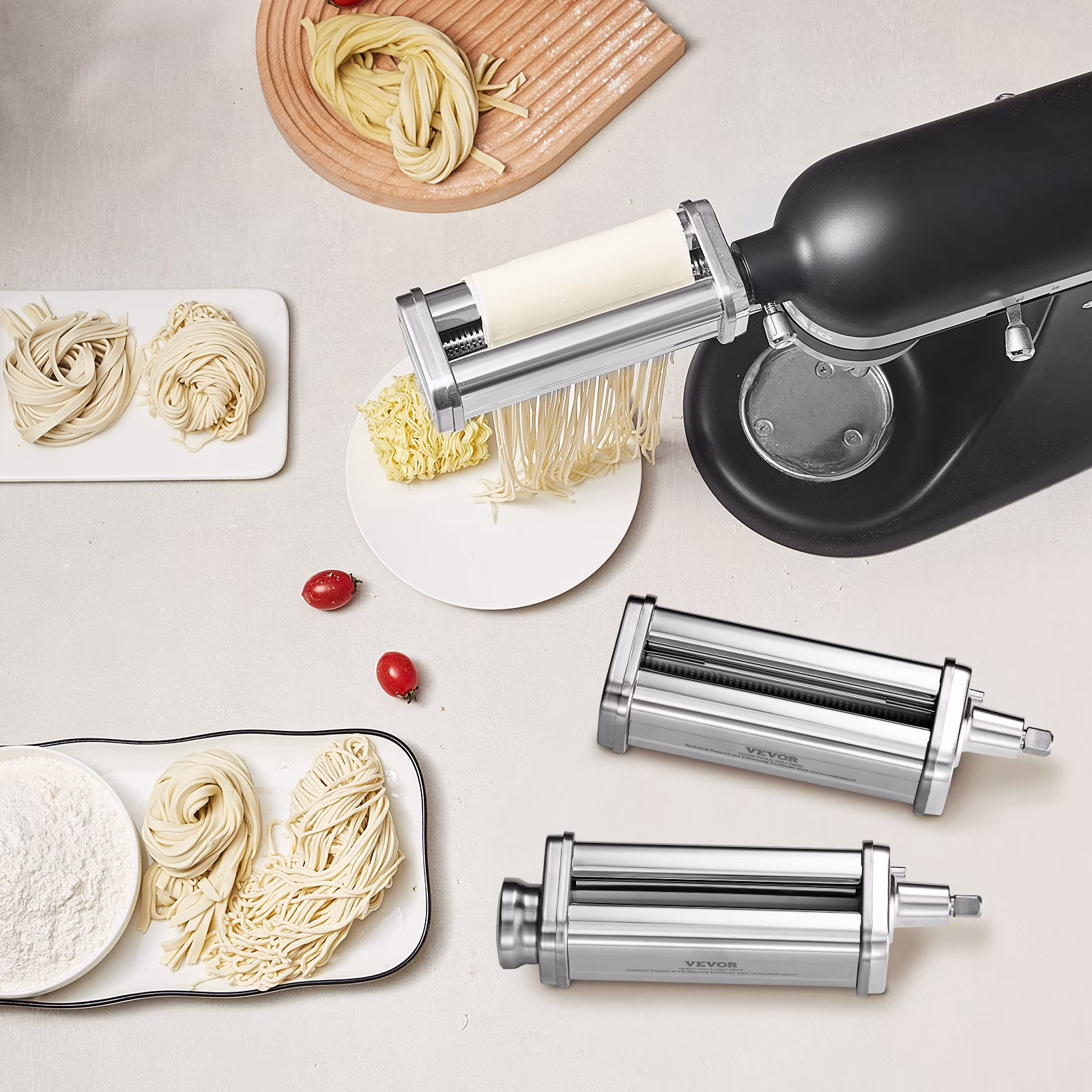 KFFKFF Pasta Maker Attachment for All Kitchenaid Mixers, Kitchen Aid Stand Mixer Set Accessories with 3 Shafts Including Dough Roller Spaghetti Cutter Fettuccine