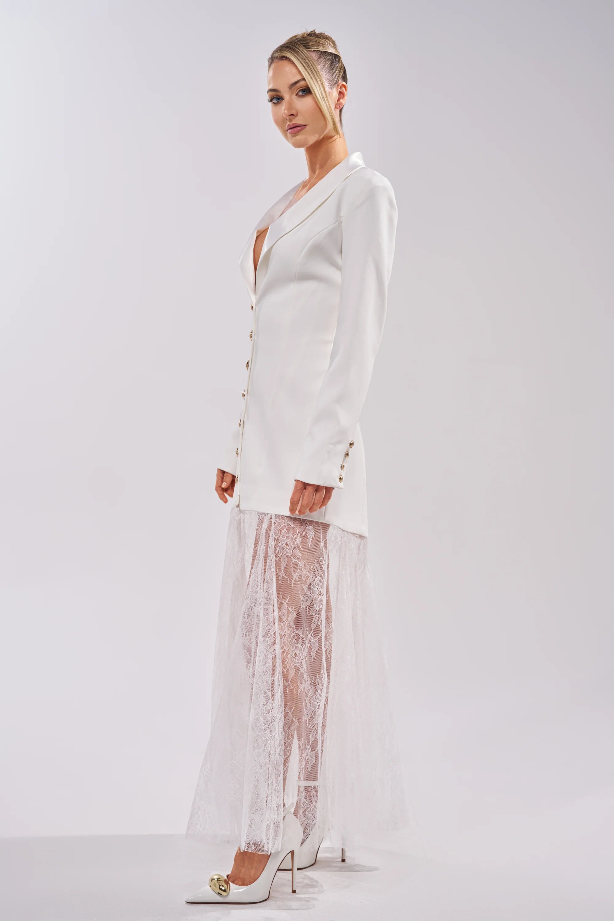 OK BOSS LADY BLAZER MAXI DRESS IN WHITE - Akira Store