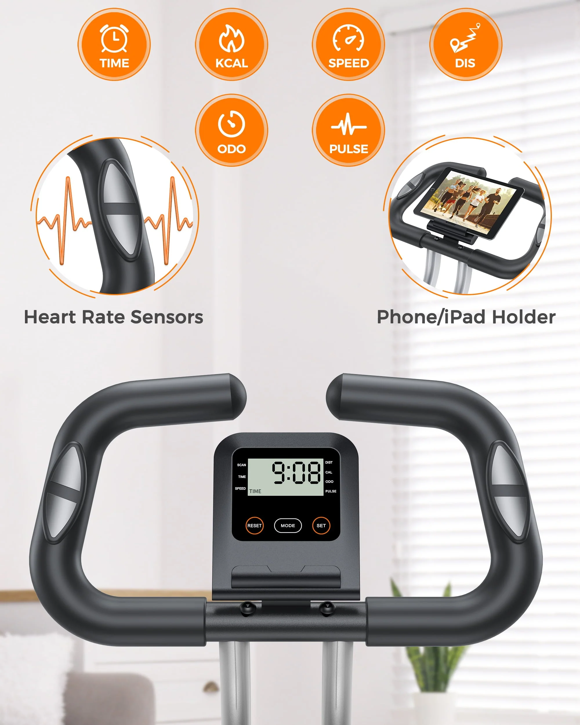 Folding Exercise Bike 4 in 1 Upright Indoor Cycling Bike with 350lbs Capacity Foldable Stationary Bike with Large Comfortable Seat Cushion and Arm Resistance Band, Pulse Sensor Image 7