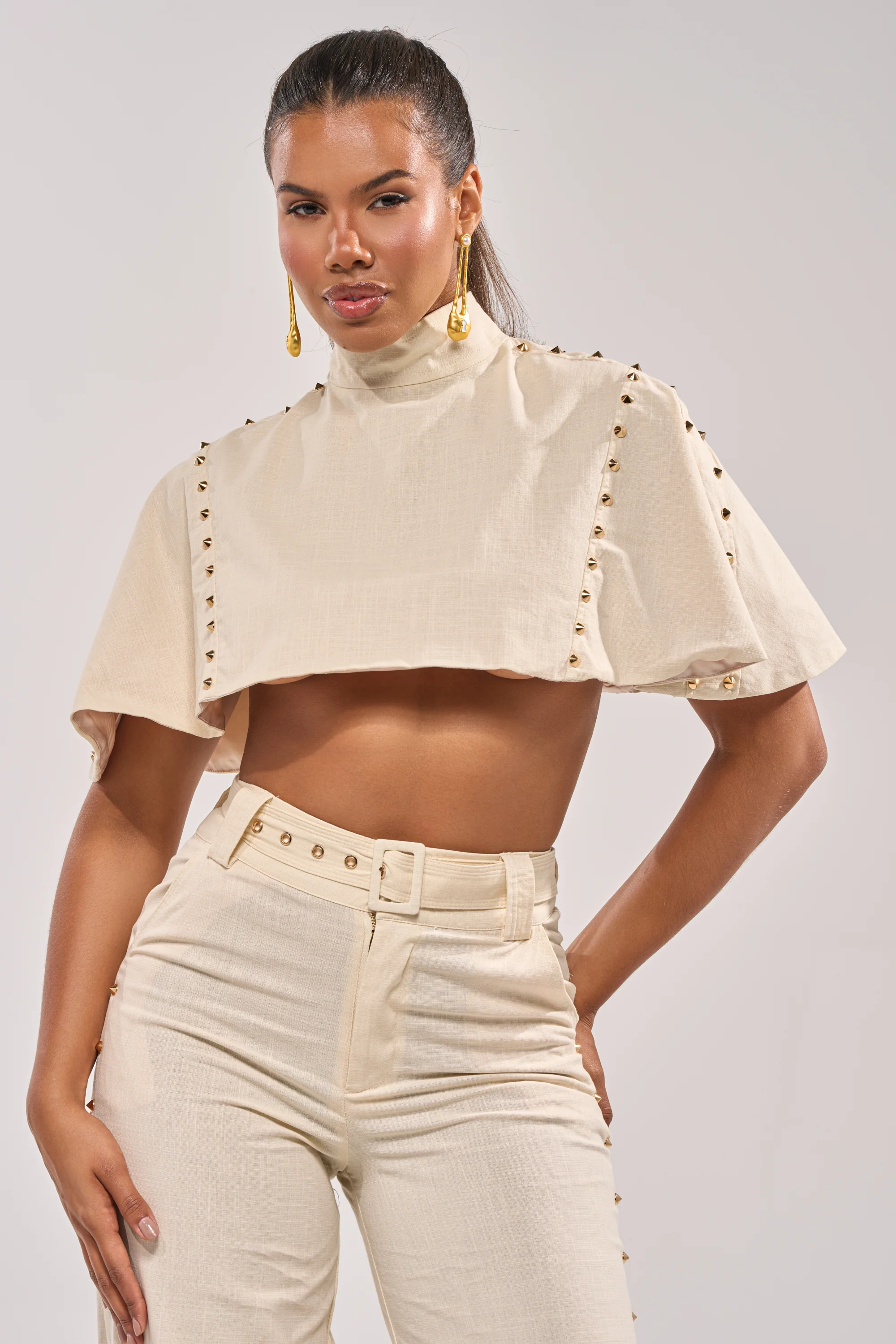 MAEVE LINEN STUDDED BLOUSE - Akira Store