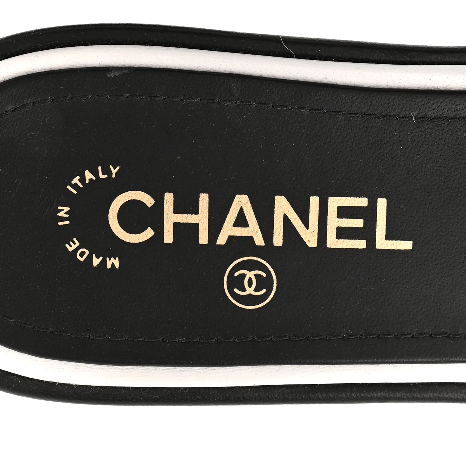 Lambskin Embroidered CC Mule Sandal 40 Black White