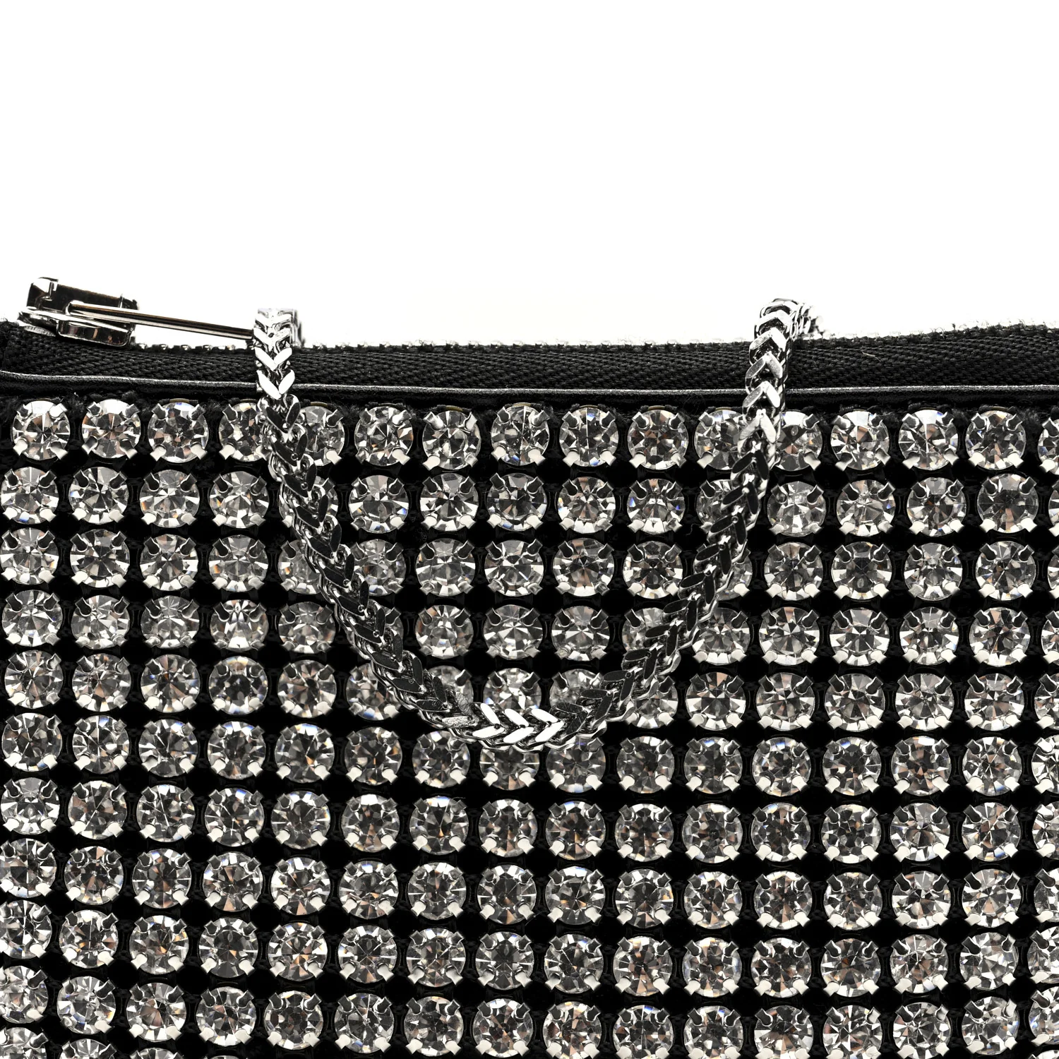 Mesh Crystal Rhinestone Nano Heiress Shoulder Bag Black Silver