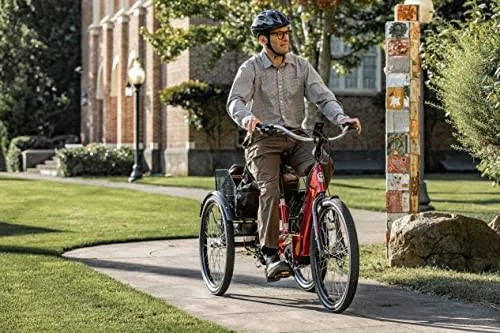 Tricycle Schwinn Meridian 2025 pour adultes (hommes et femmes), vélo de plage à trois roues, roues de 26 pouces, cadre bas, selle large, panier arrière pliable.