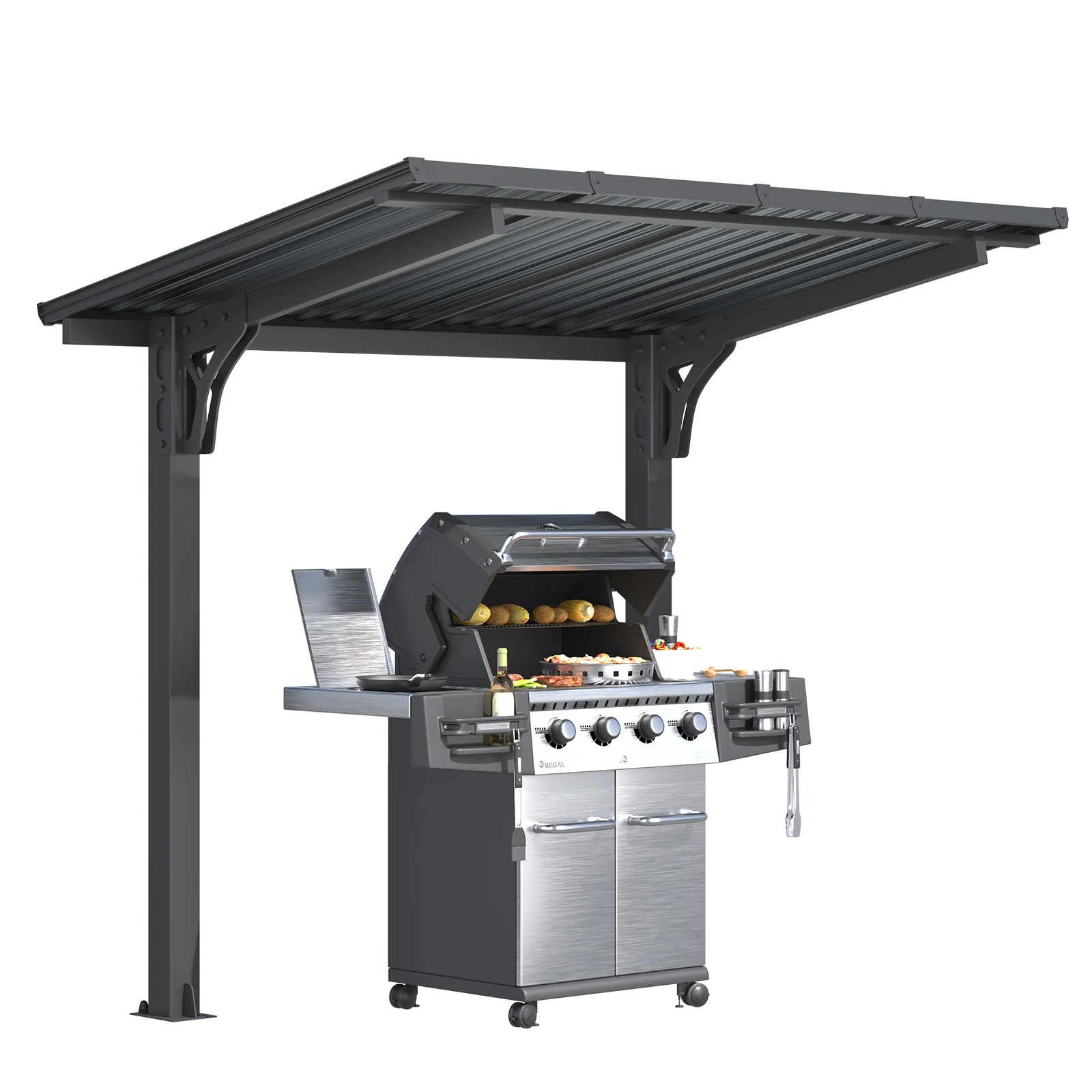AECOJOY 8' x 5' Lean to Grill Gazebo Hardtop Outdoor Pergola for Patio