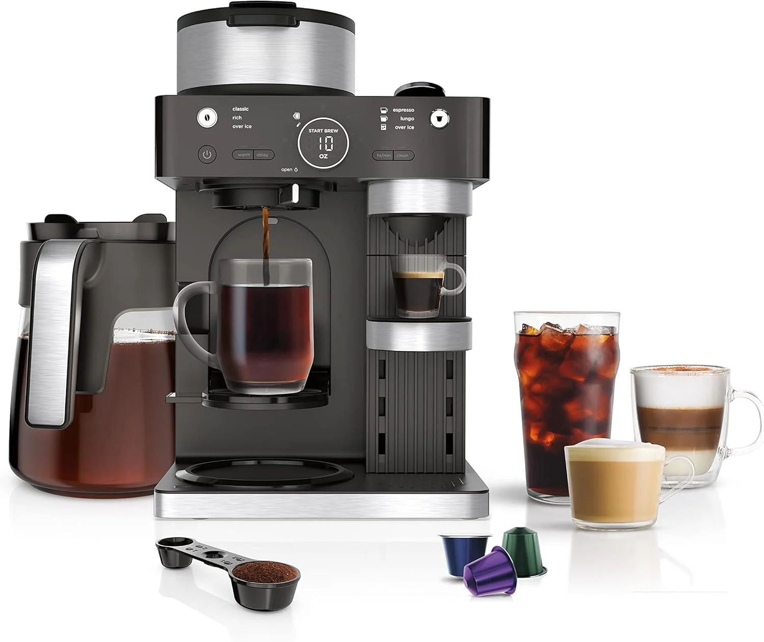 Machine à expresso et à café, système barista, 3 styles d'expresso, compatible avec les capsules de café individuelles et Nespresso, mousseur à lait intégré, machine à expresso, cappuccino et latte, noir